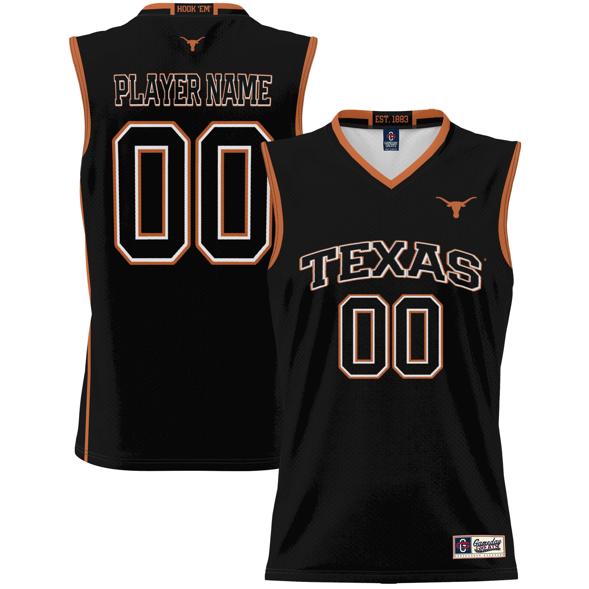 Texas Longhorns Unisex Lightweight Women's Basketball Jersey Black - front and back view