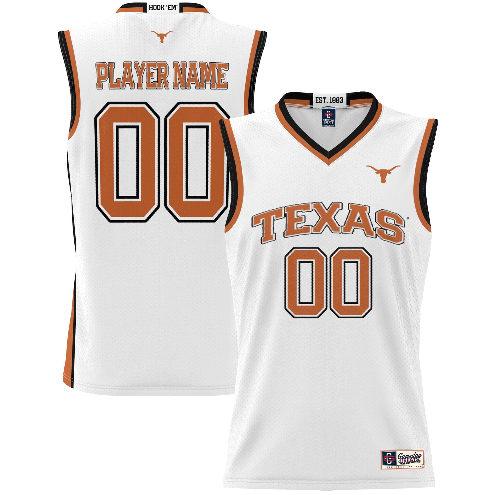 Texas Longhorns Unisex Lightweight Women's Basketball Jersey White - front and back view
