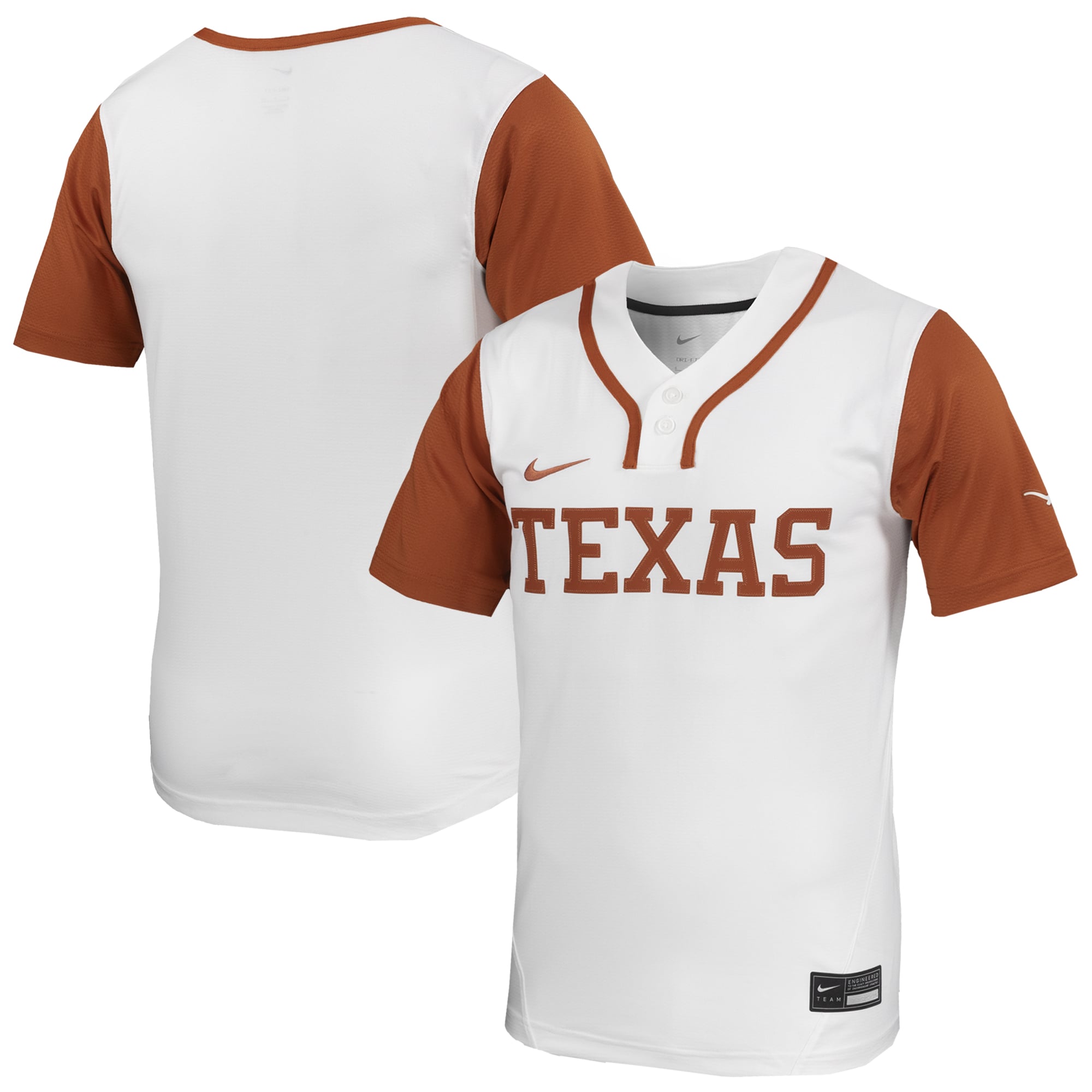 Texas Longhorns Unisex Softball Jersey White - front and back view
