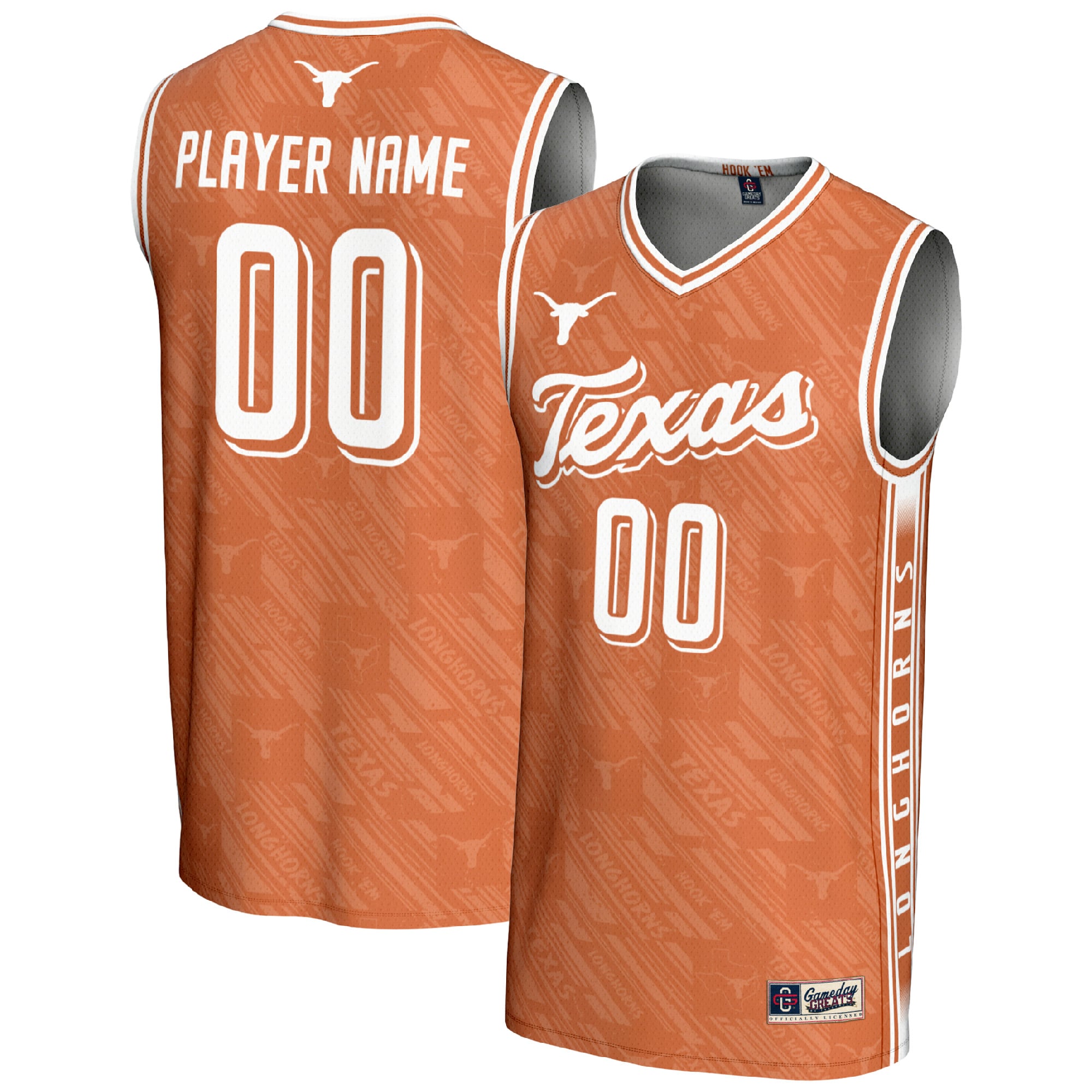 Texas Longhorns Unisex Women's Basketball Lightweight Highlight Print Jersey - front and back view