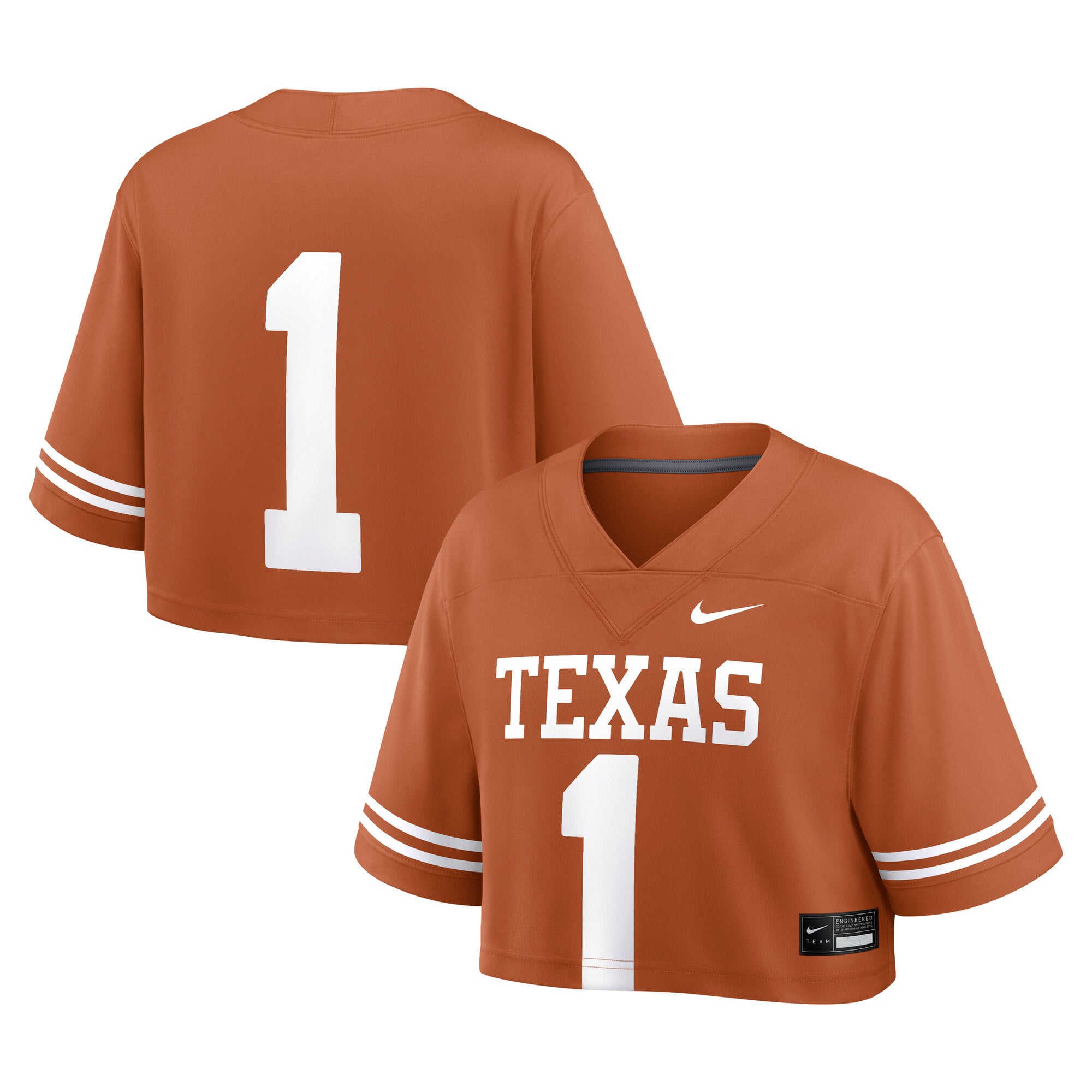 Texas Longhorns Women's Crop Top Jersey Texas Orange - front and back view