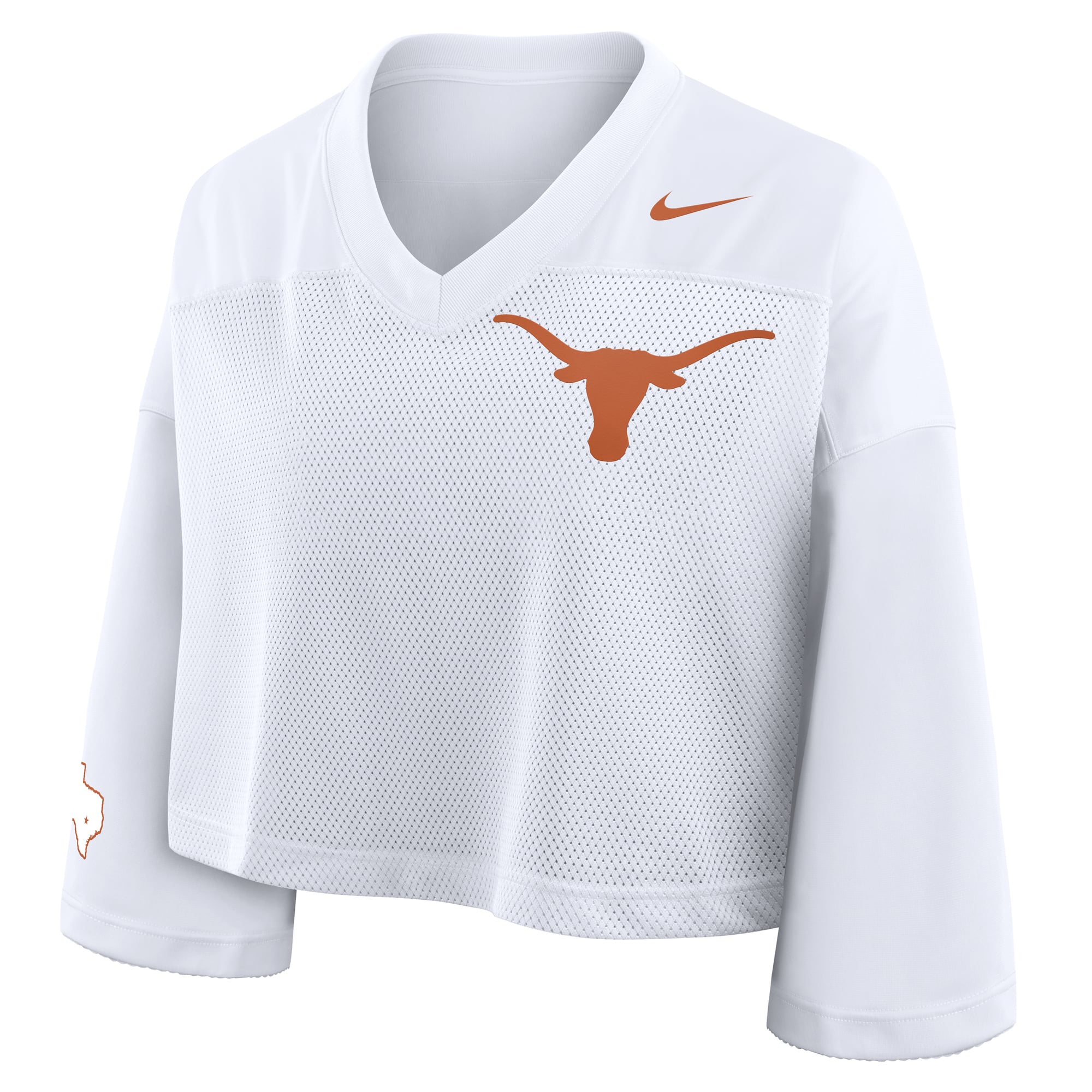Texas Longhorns Women's Cropped Mesh Fashion Jersey White - front view