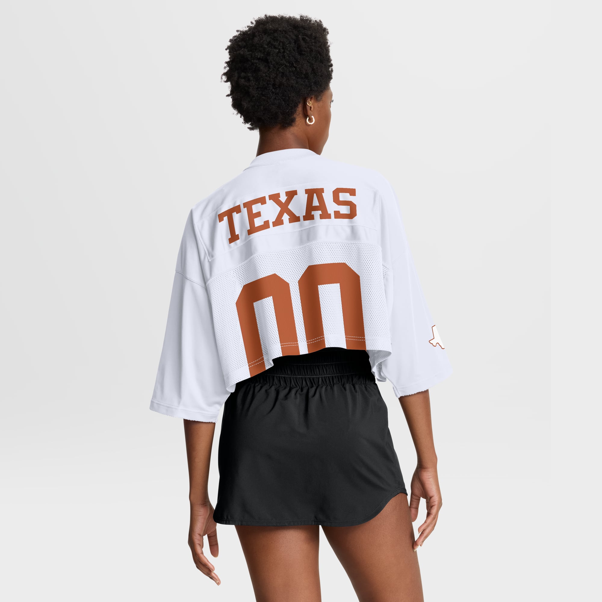 Texas Longhorns Women's Cropped Mesh Fashion Jersey White - model back view