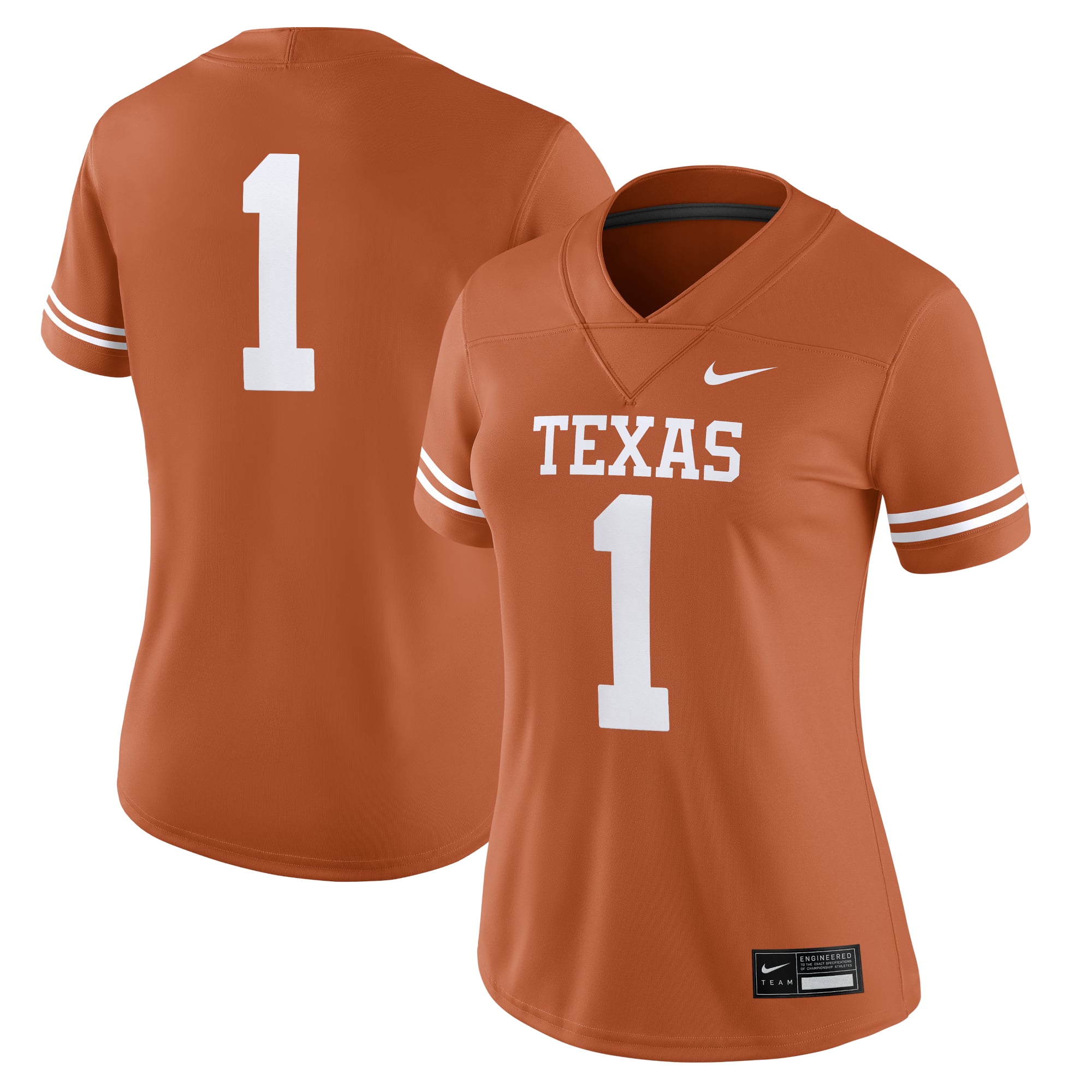 #1 Texas Longhorns Women's Jersey Texas Orange - front and back view