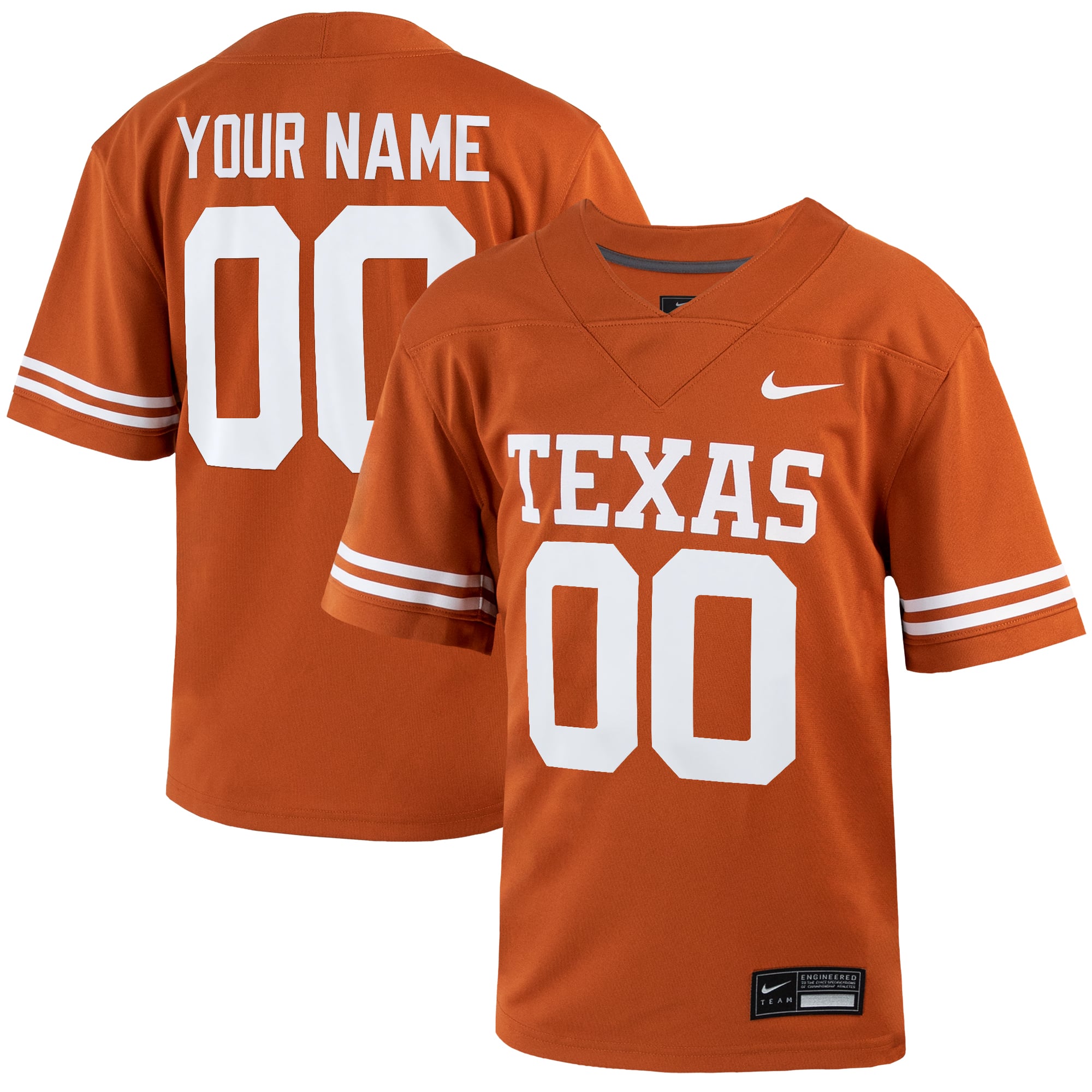 Texas Longhorns Youth Custom Football Jersey - Texas Orange - front and back view