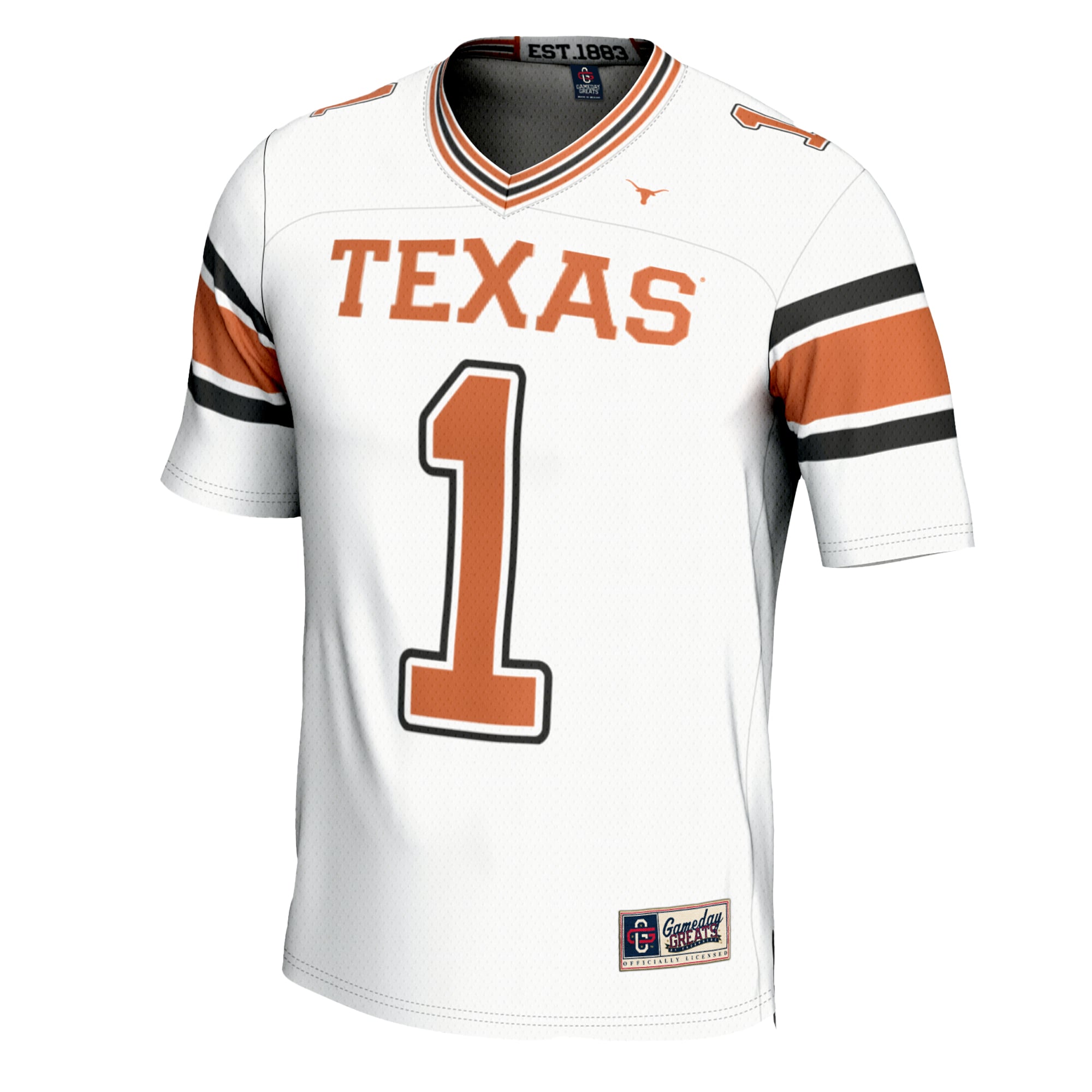 #1 Texas Longhorns Youth Football Jersey White - front view
