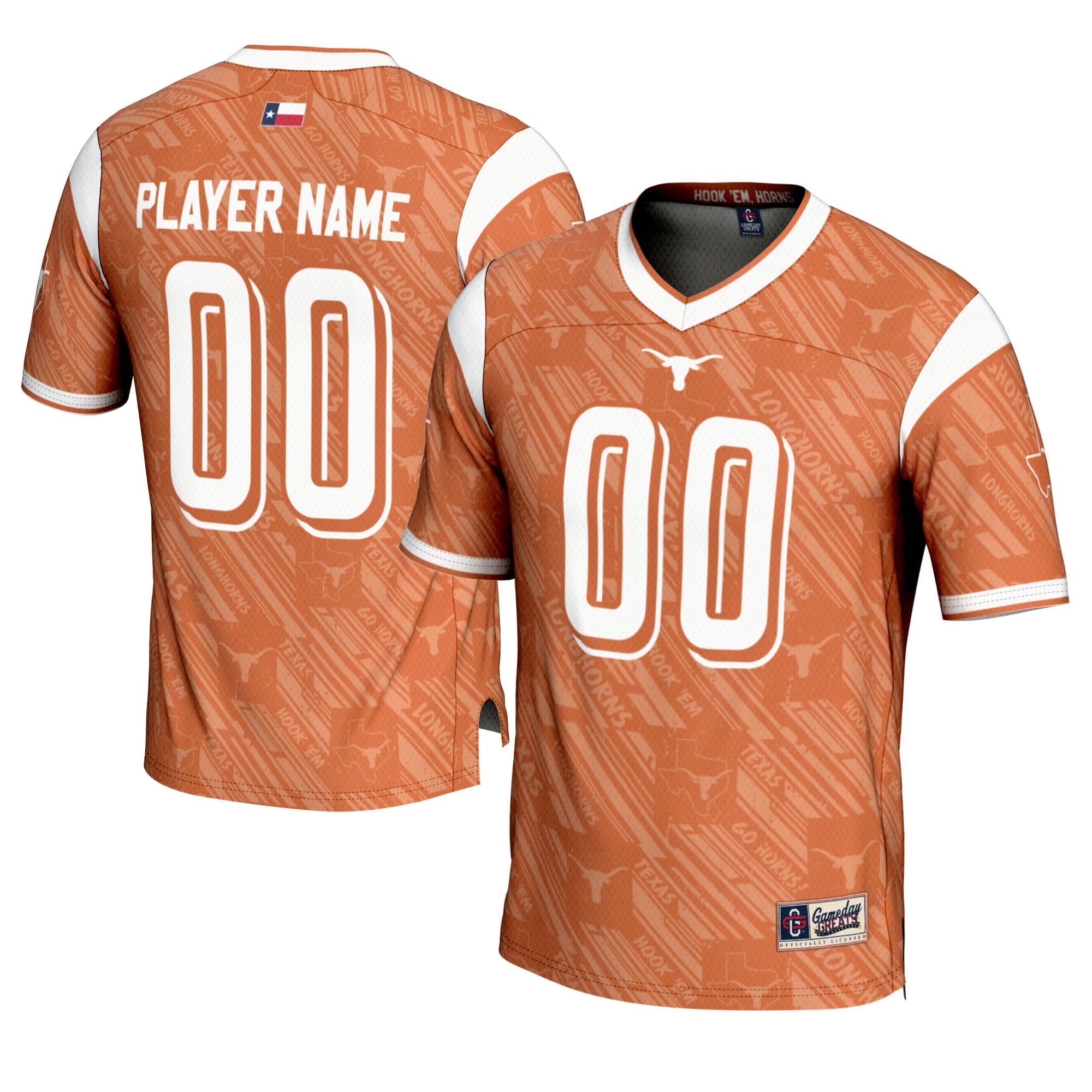 Texas Longhorns Youth Highlight Print Football Jersey Texas Orange - front and back view