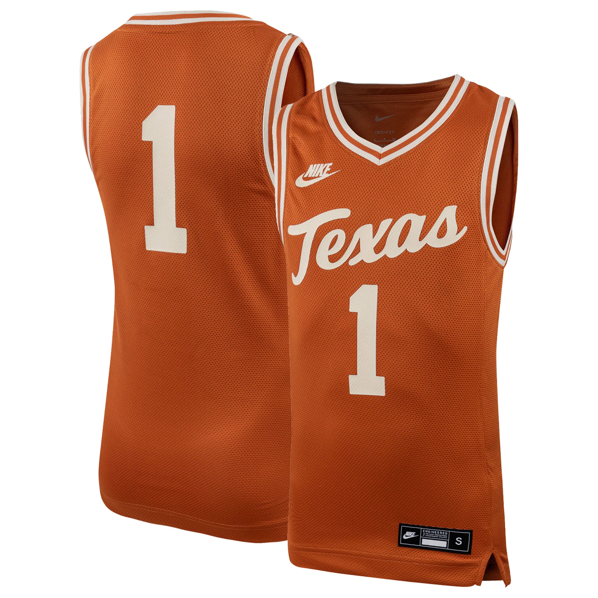 #1 Texas Longhorns Youth Icon Basketball Jersey Texas Orange - front and back view