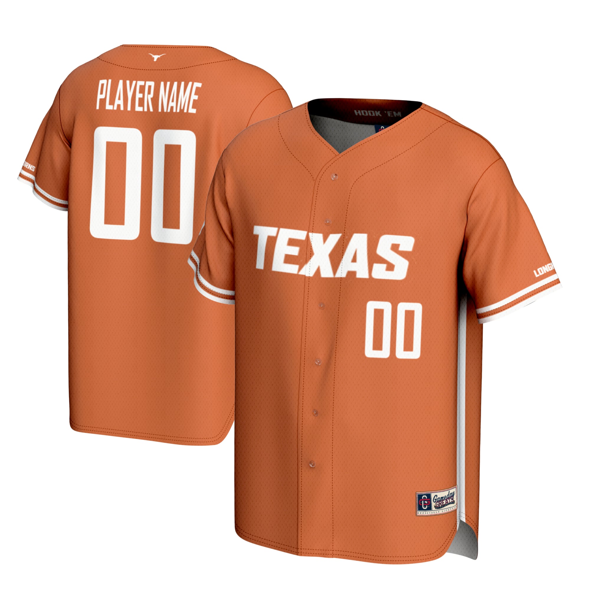 Texas Longhorns Youth Lightweight Baseball Jersey Texas Orange - front and back view