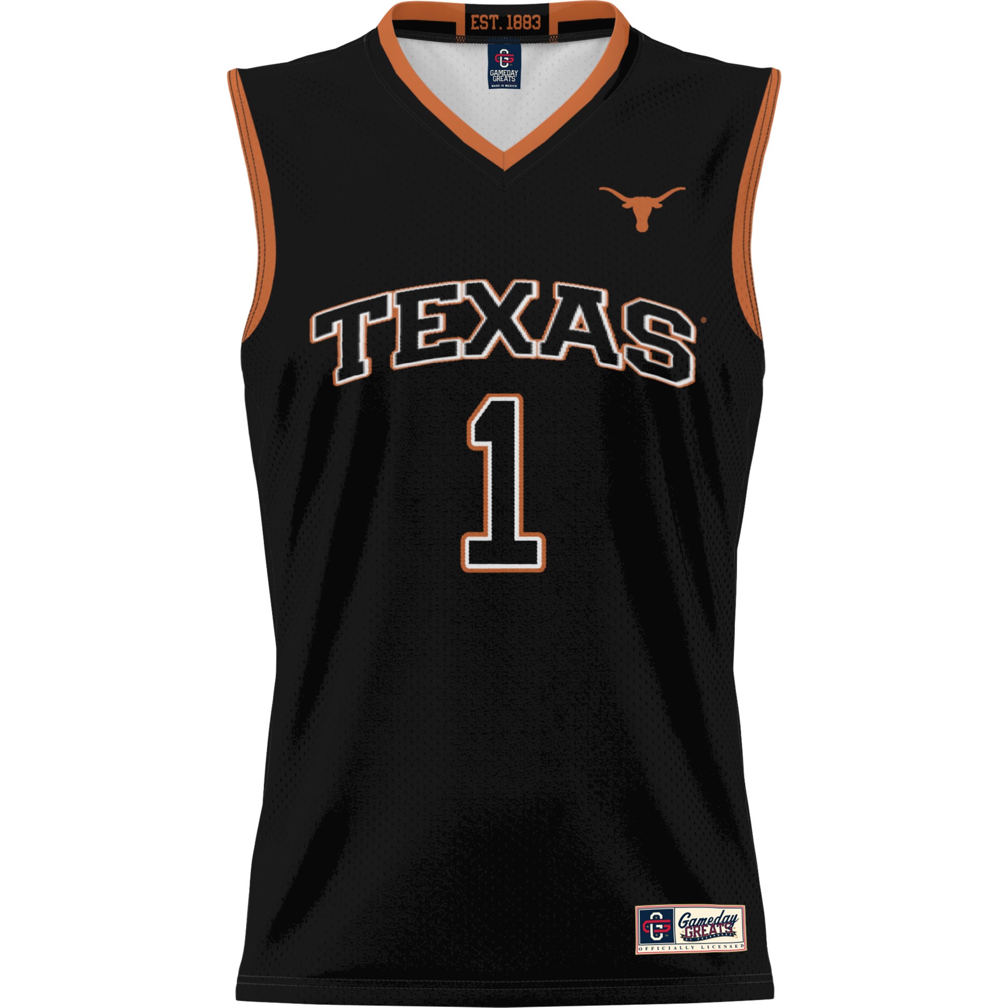 #1 Texas Longhorns Youth Lightweight Basketball Jersey Black - front view