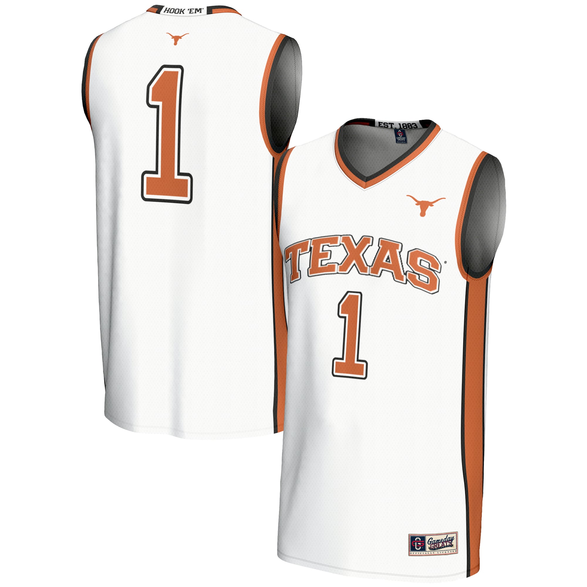 #1 Texas Longhorns Youth Lightweight Basketball Jersey White - front and back view