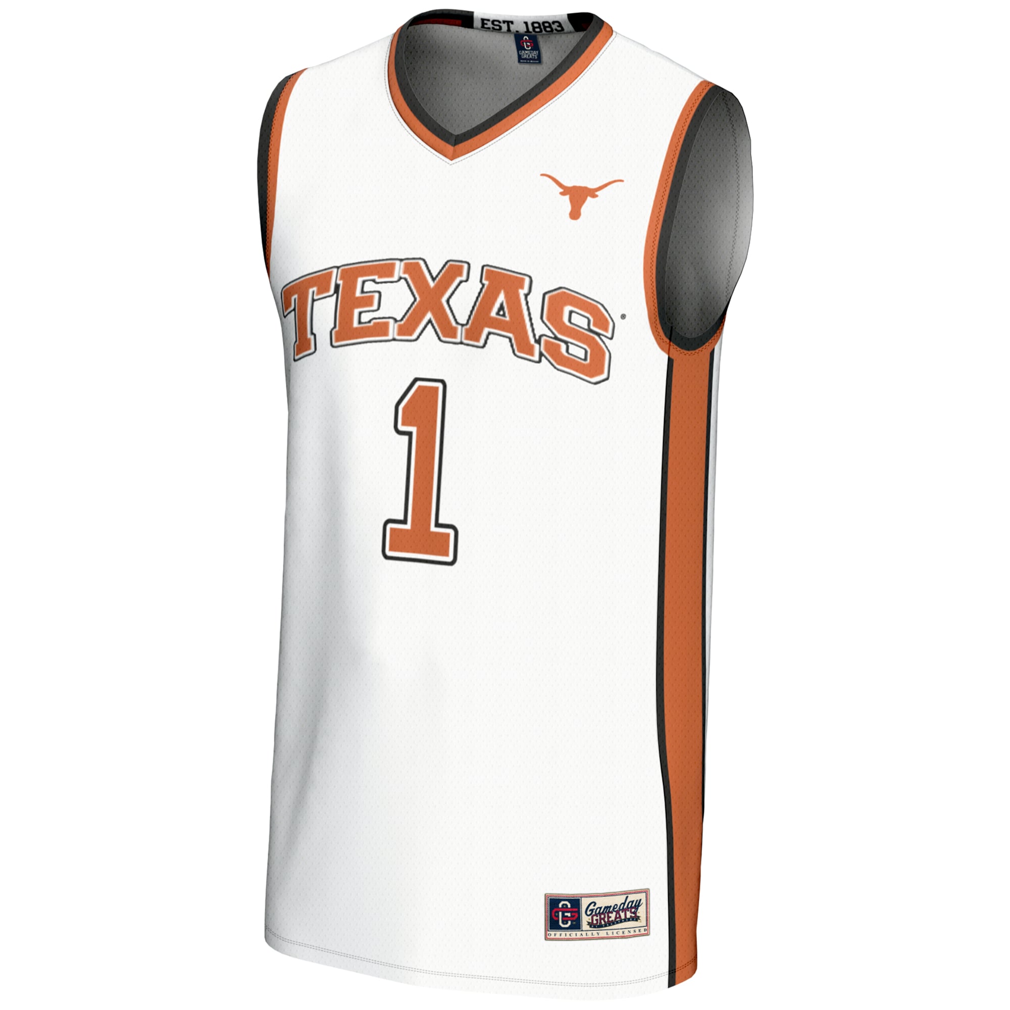 #1 Texas Longhorns Youth Lightweight Basketball Jersey White - front view