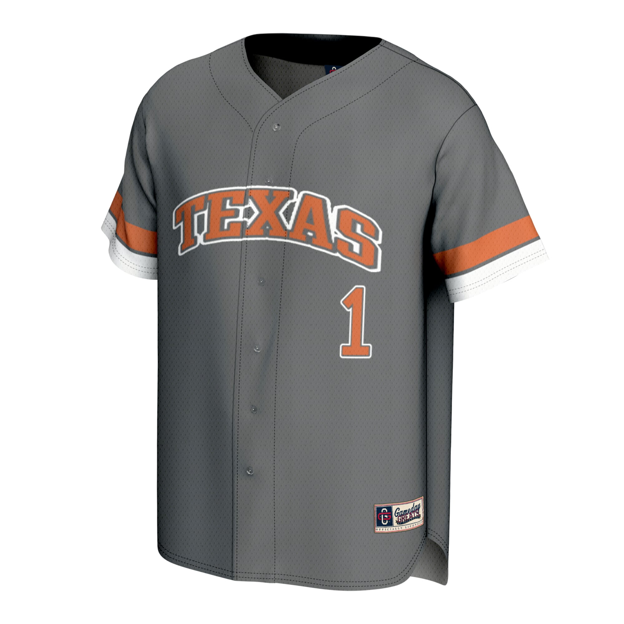 Texas Longhorns Youth Lightweight Collegiate Baseball Fashion Jersey Gray - front view