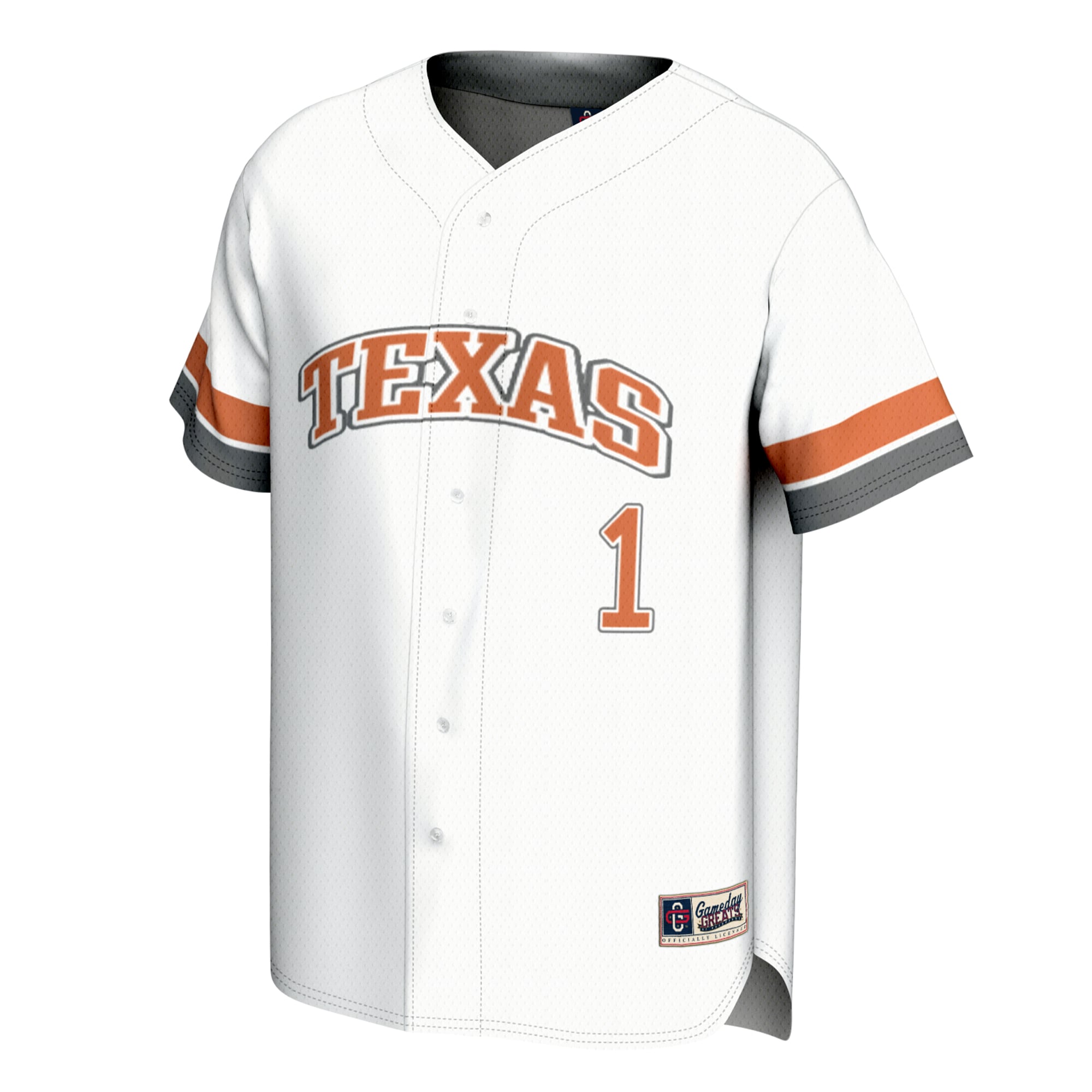 Texas Longhorns Youth Lightweight Collegiate Baseball Fashion Jersey White - front view