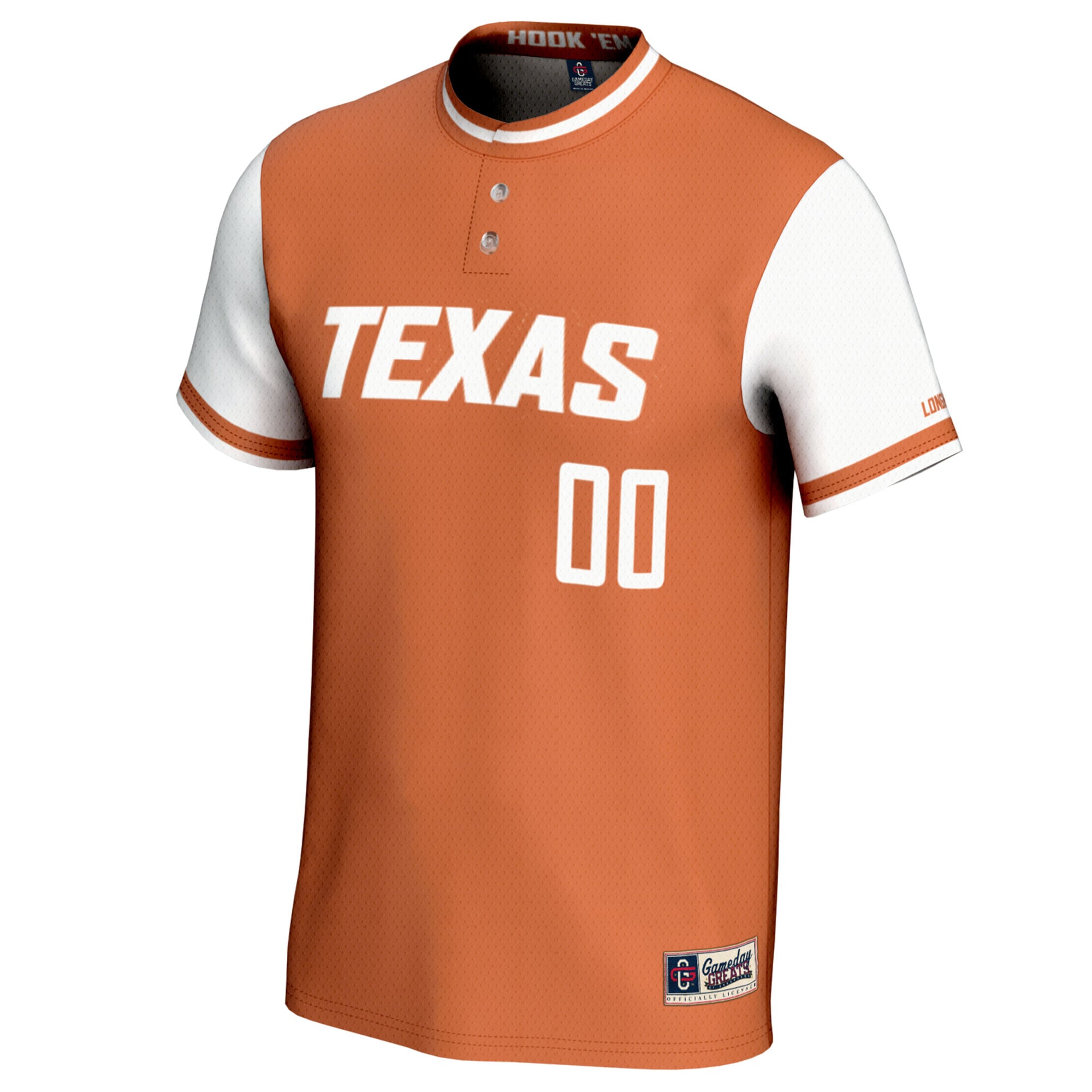 Texas Longhorns Youth Lightweight Softball Jersey Texas Orange - front view