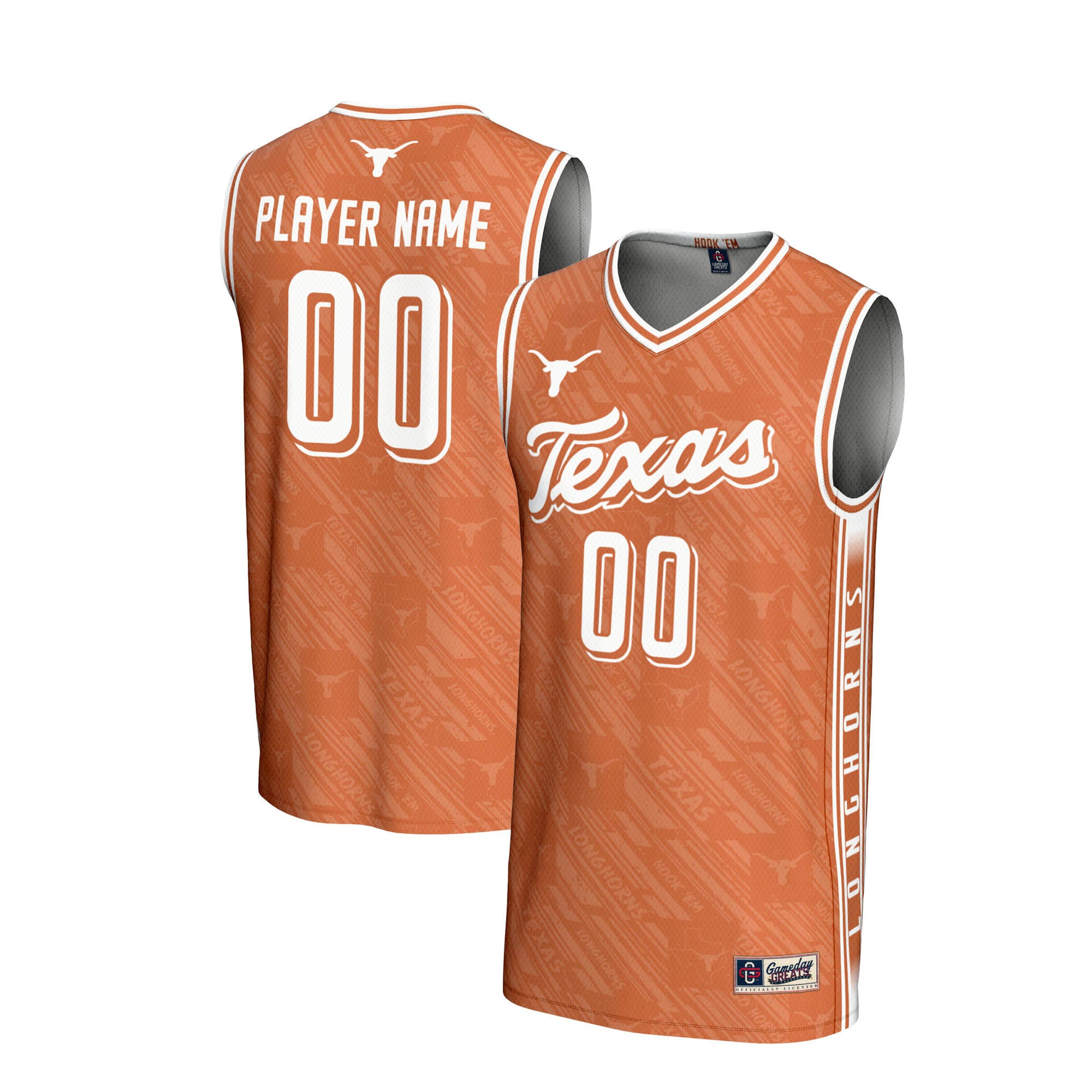 Texas Longhorns Youth Men's Basketball Highlight Print Lightweight Jersey - front and back view