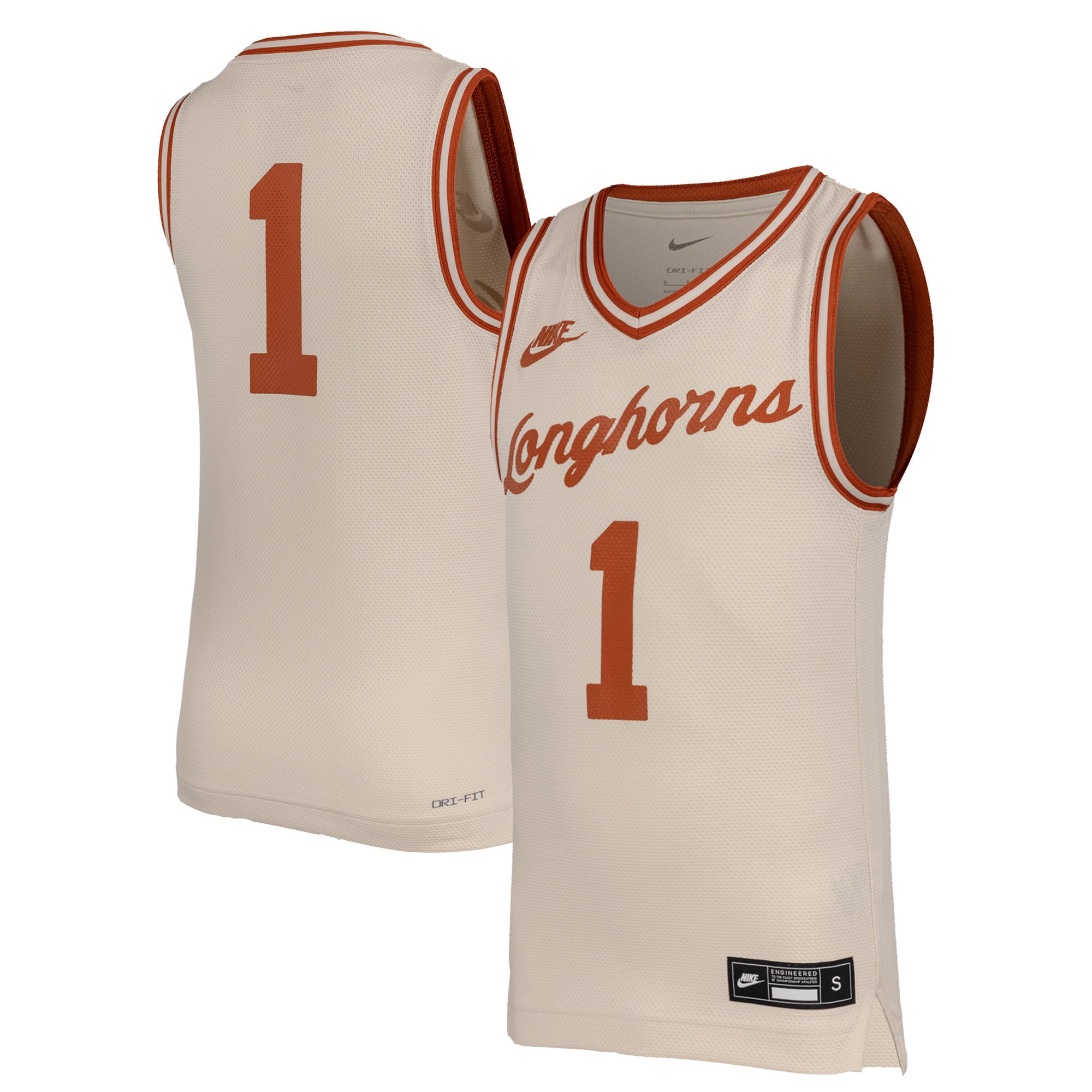 #1 Texas Longhorns Youth Retro Basketball Jersey Natural - front view