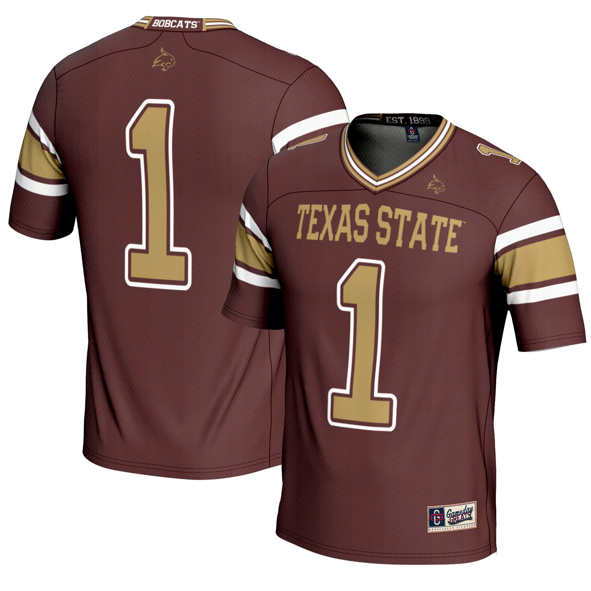 #1 Texas State Bobcats Endzone Football Jersey Maroon - front and back view