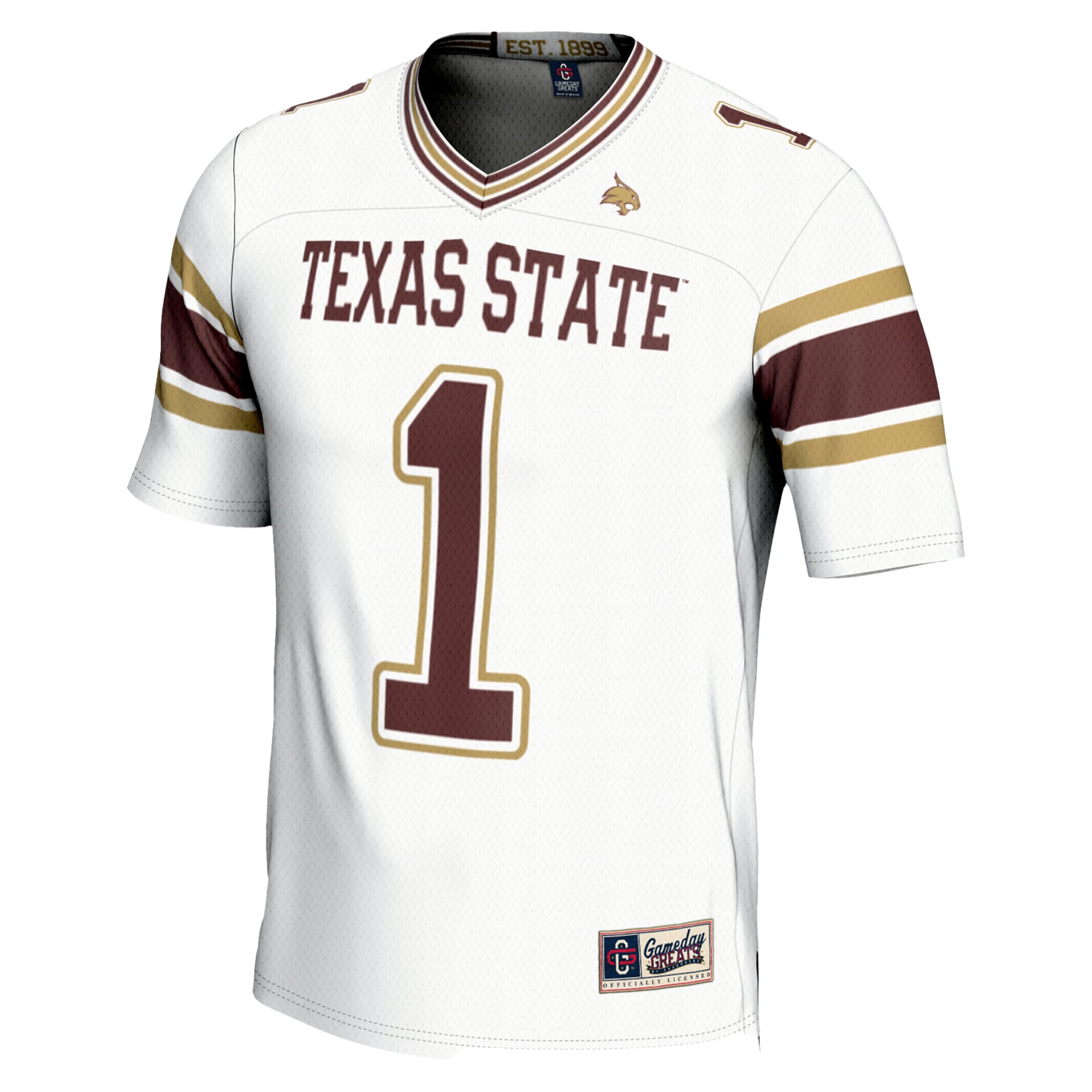 #1 Texas State Bobcats Endzone Football Jersey White - back view