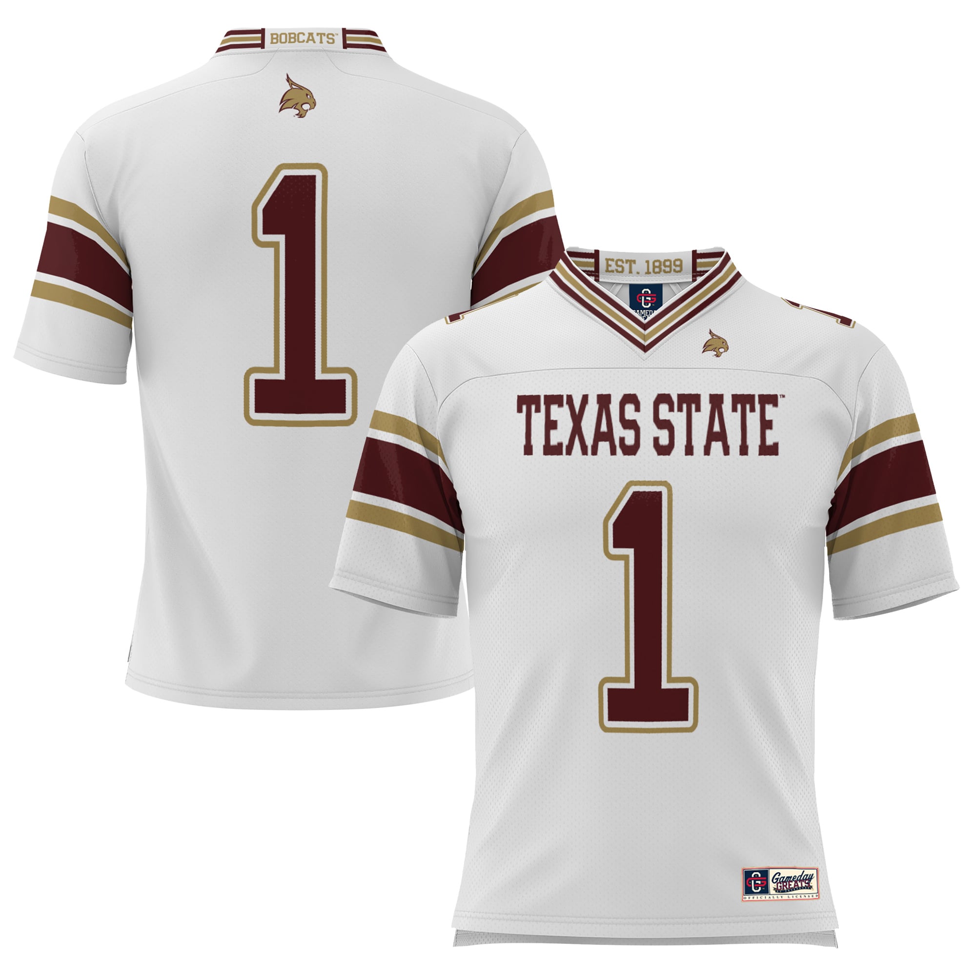 #1 Texas State Bobcats Endzone Football Jersey White - front view