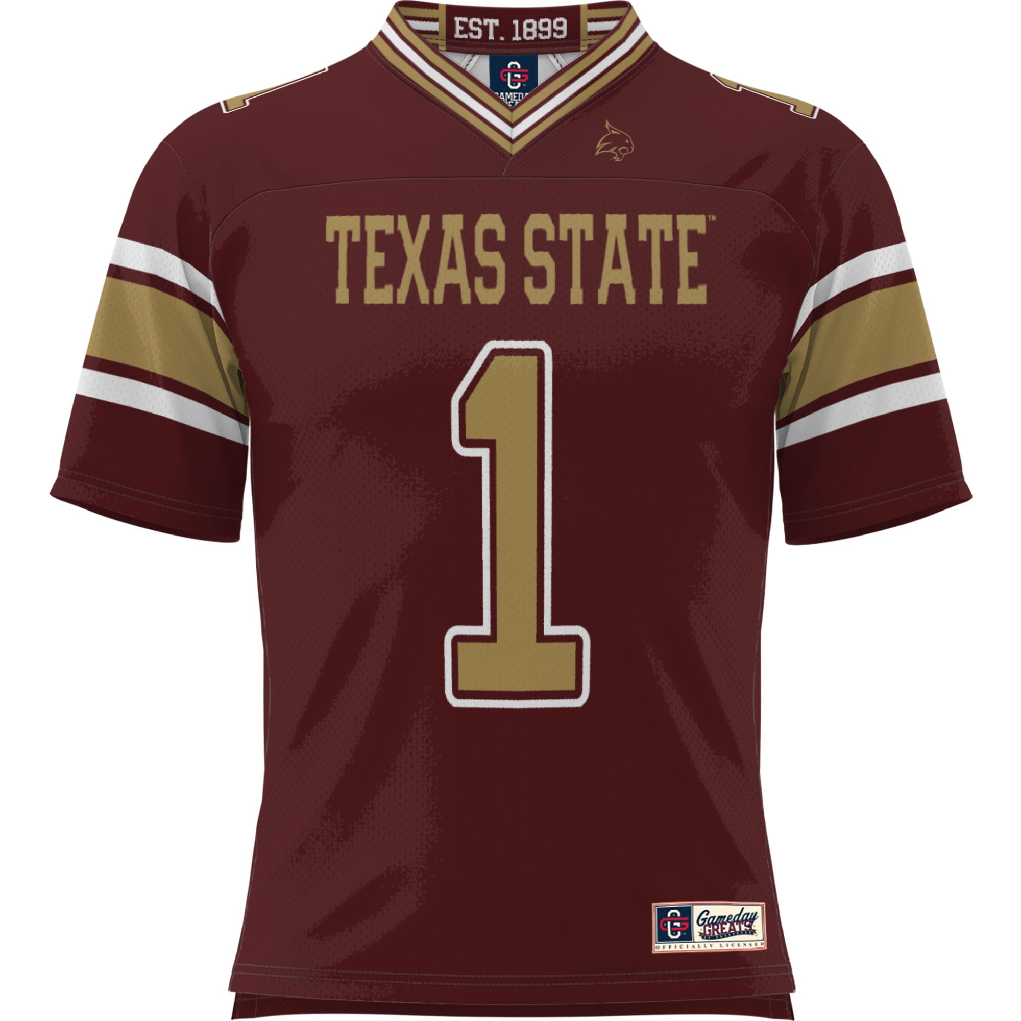 #1 Texas State Bobcats Football Jersey Maroon - front view