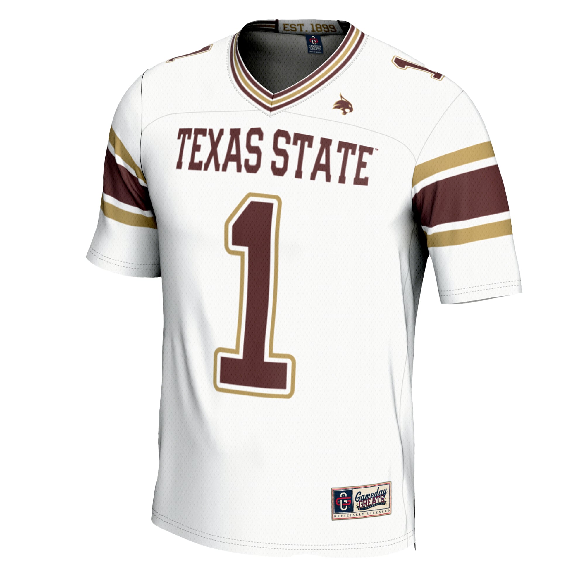 #1 Texas State Bobcats Football Jersey White - front view
