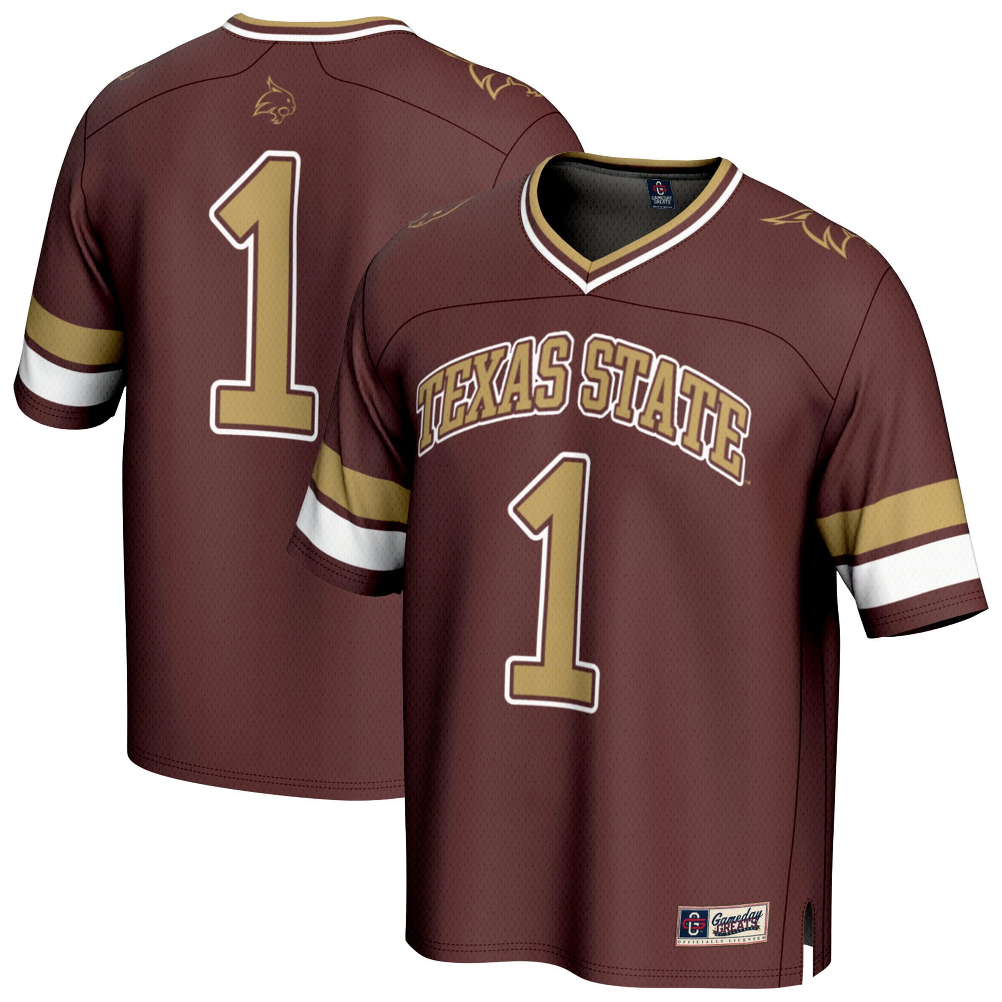 #1 Texas State Bobcats Lightweight Collegiate Football Fashion Jersey Maroon - front and back view
