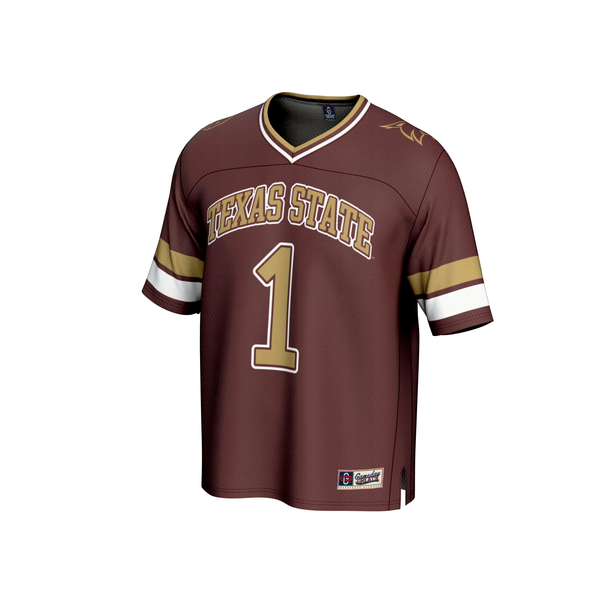 #1 Texas State Bobcats Lightweight Collegiate Football Fashion Jersey Maroon - front view