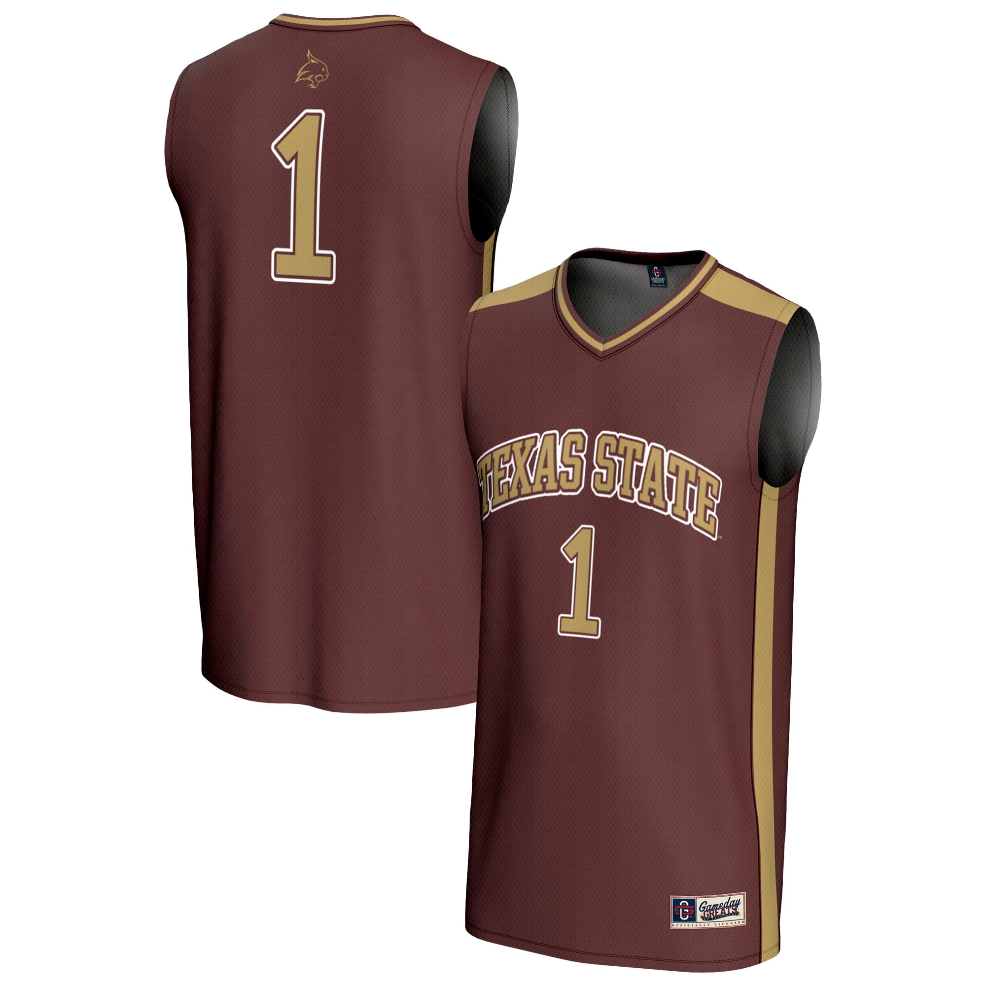 #1 Texas State Bobcats Unisex Lightweight Basketball Fashion Jersey Maroon - front and back view