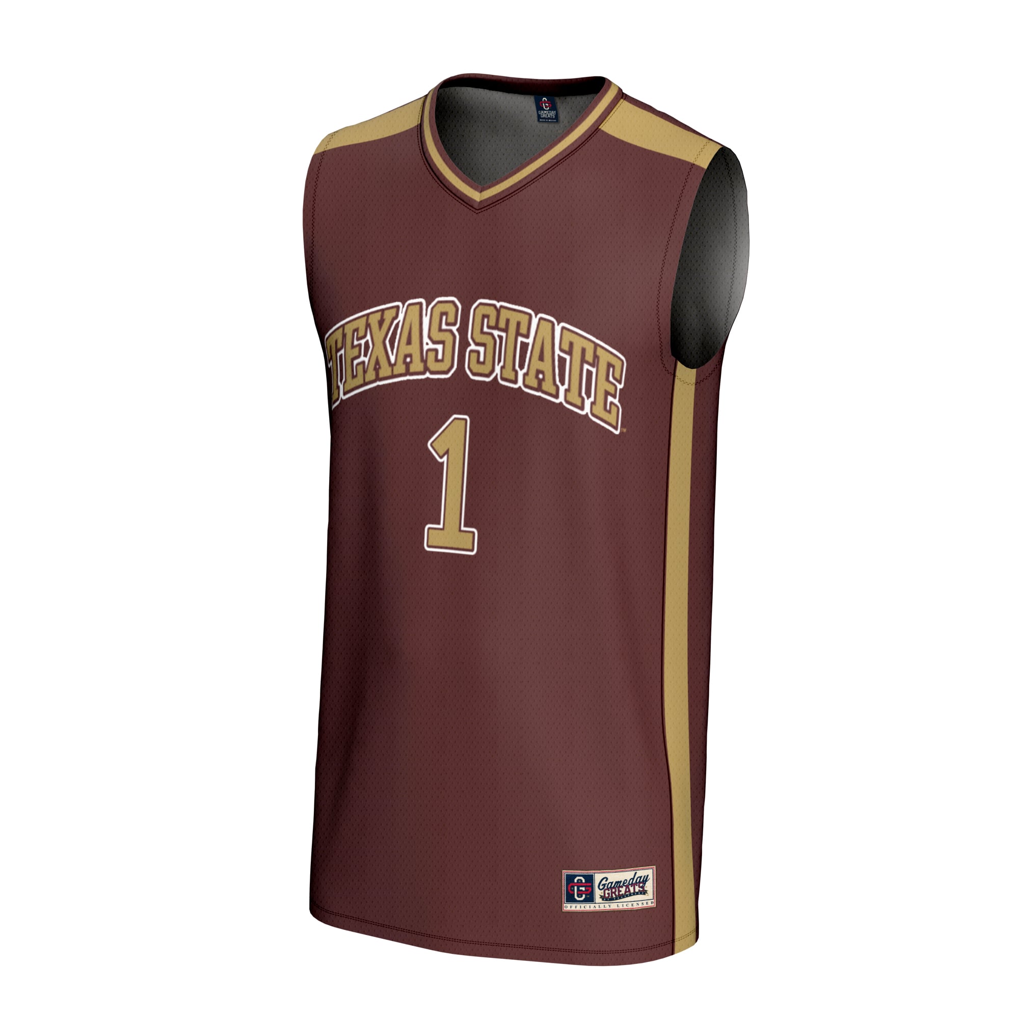 #1 Texas State Bobcats Unisex Lightweight Basketball Fashion Jersey Maroon - front view