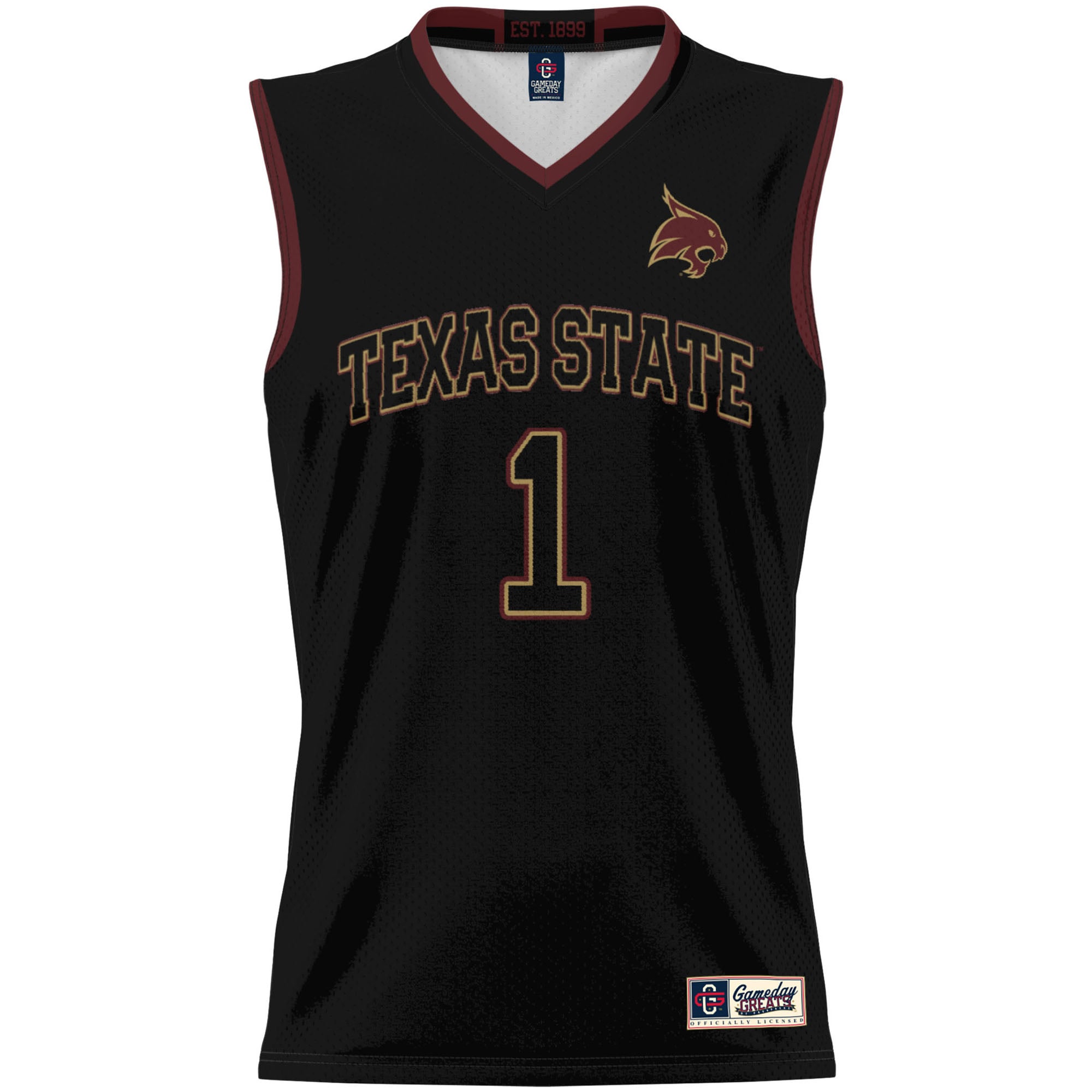 #1 Texas State Bobcats Unisex Lightweight Basketball Jersey Black - front view
