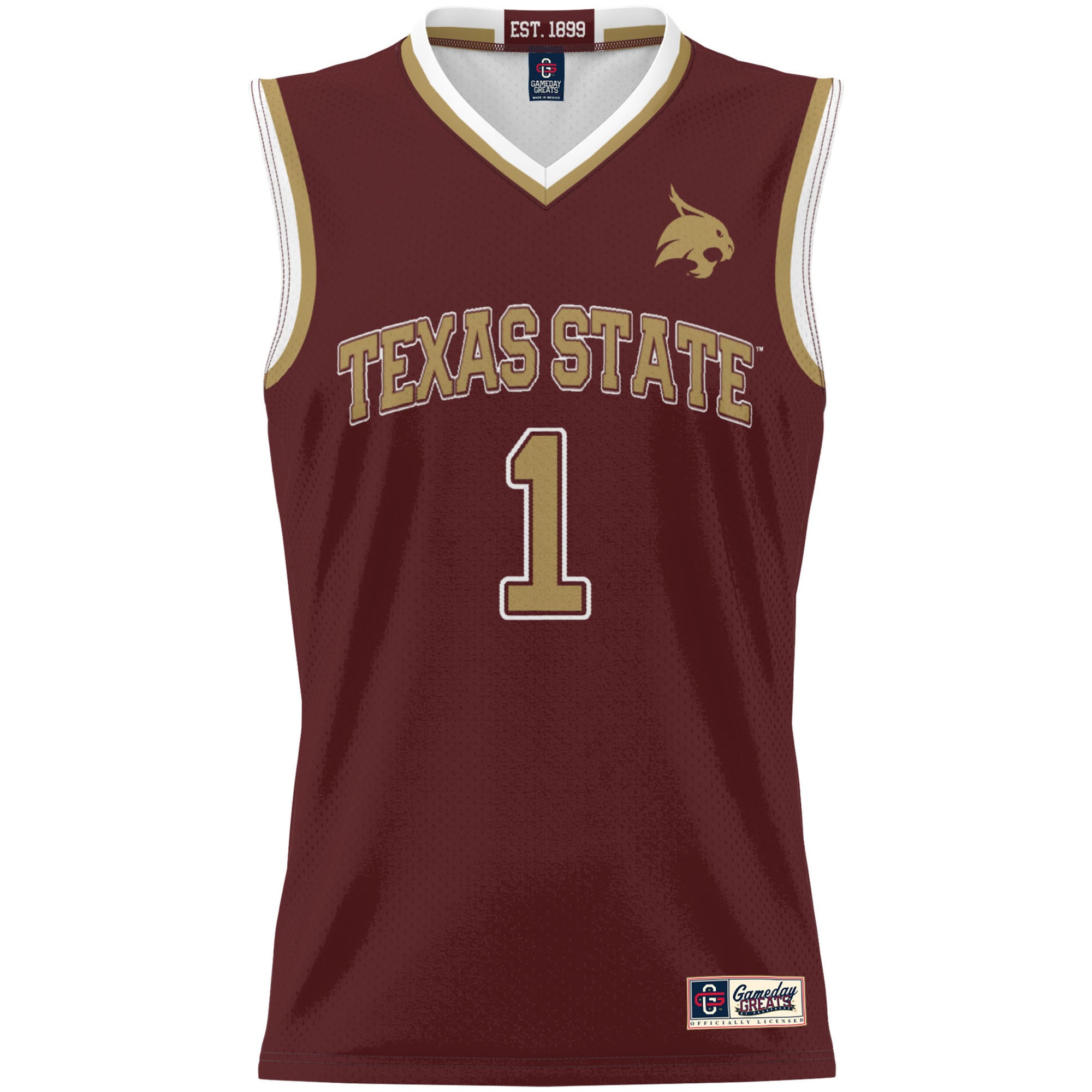 #1 Texas State Bobcats Unisex Lightweight Basketball Jersey Maroon - front view