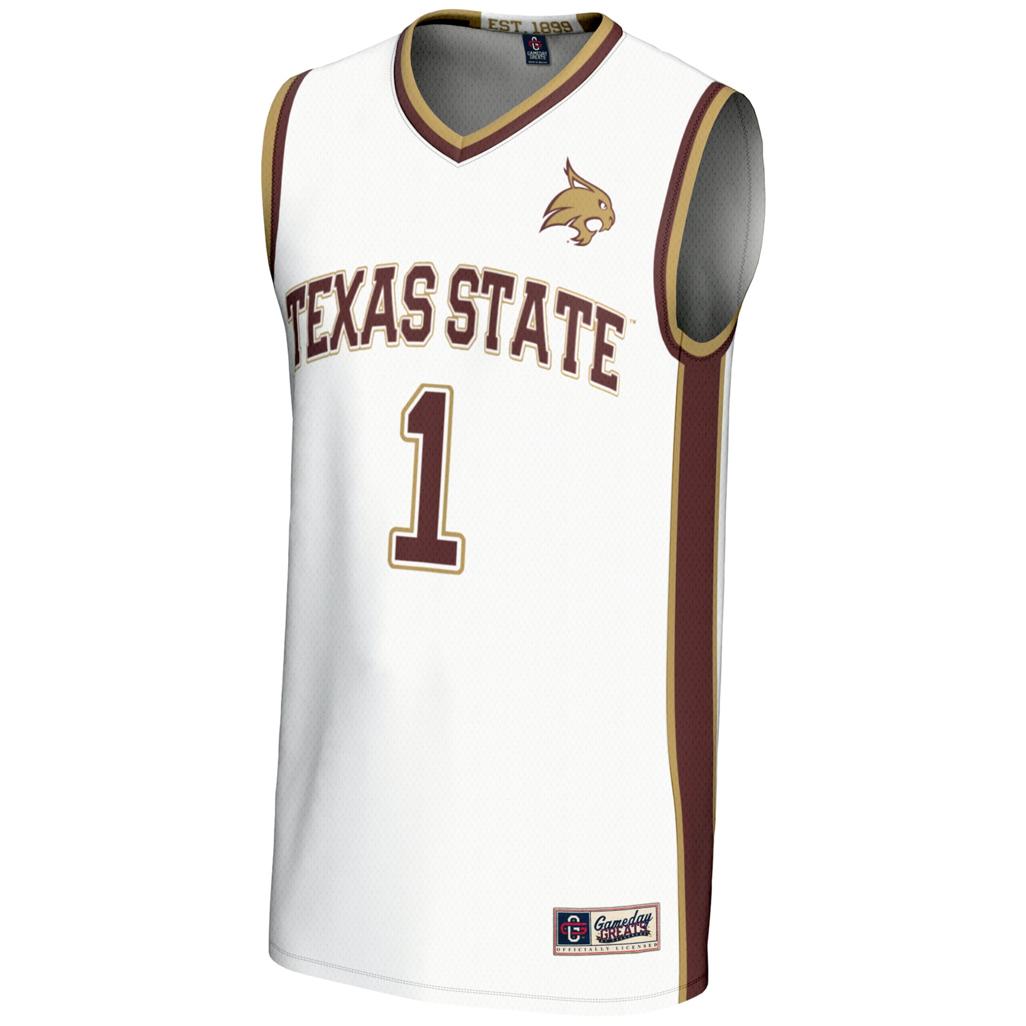 #1 Texas State Bobcats Unisex Lightweight Basketball Jersey White - back view