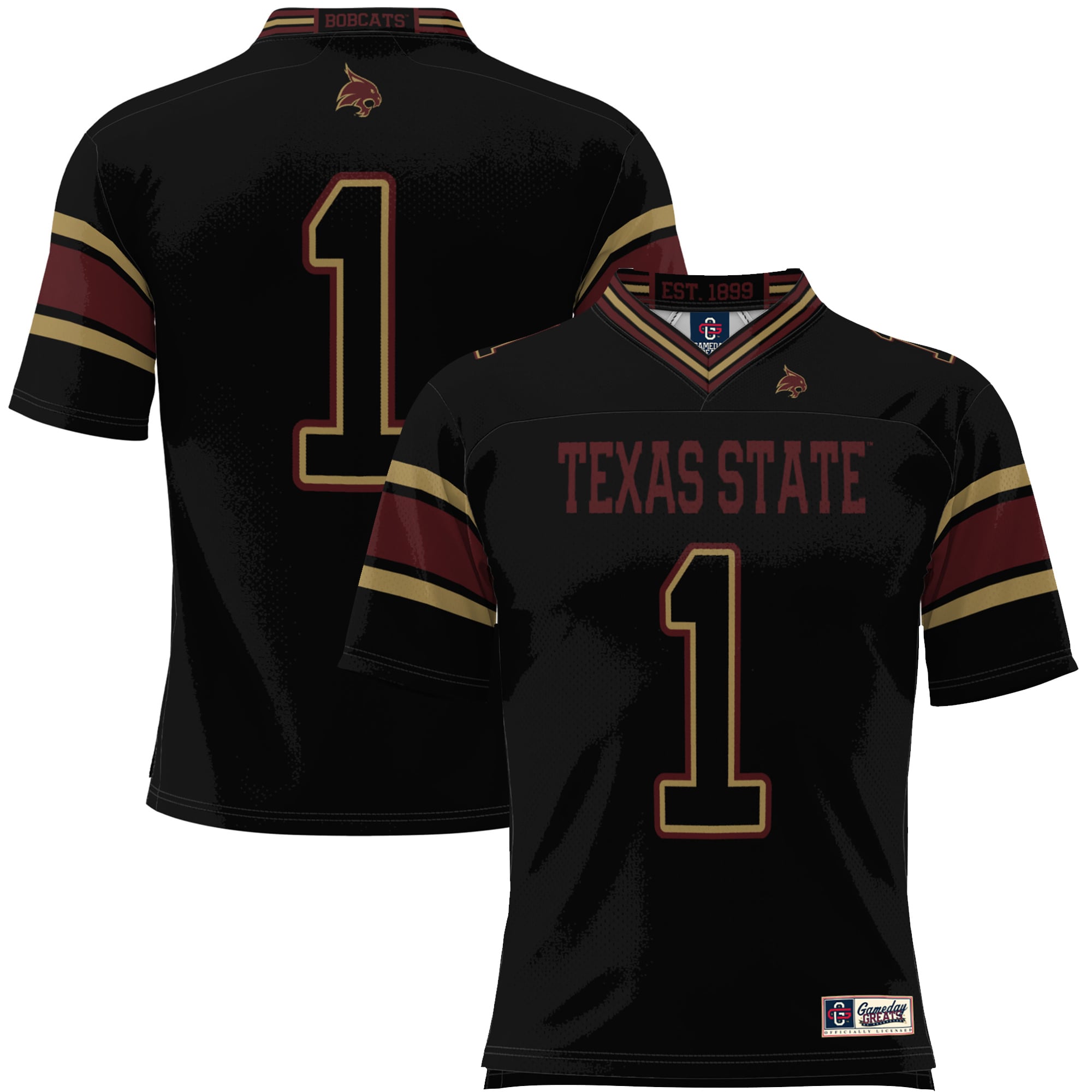 #1 Texas State Bobcats Youth Endzone Football Jersey Black - front view