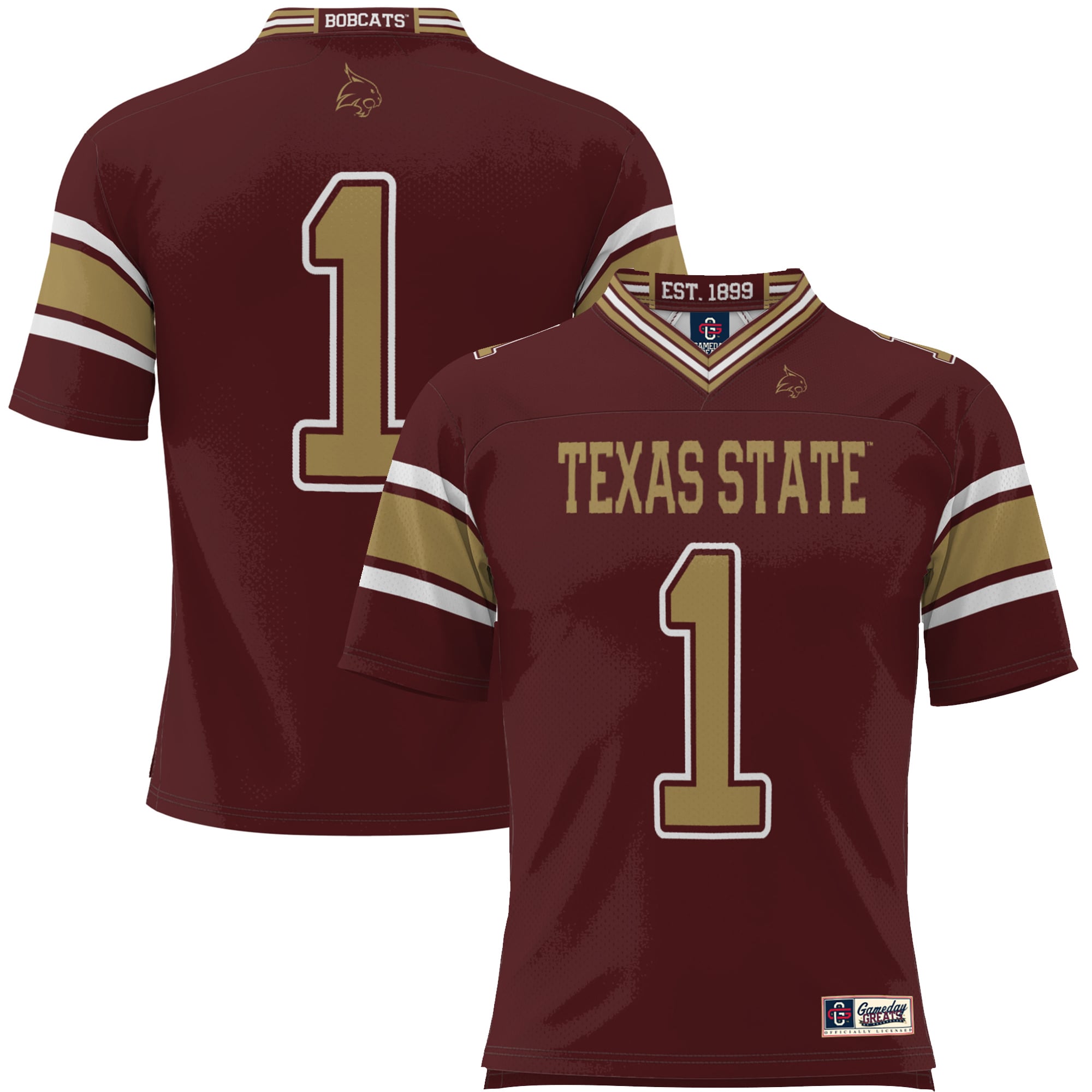 #1 Texas State Bobcats Youth Endzone Football Jersey Maroon - front view