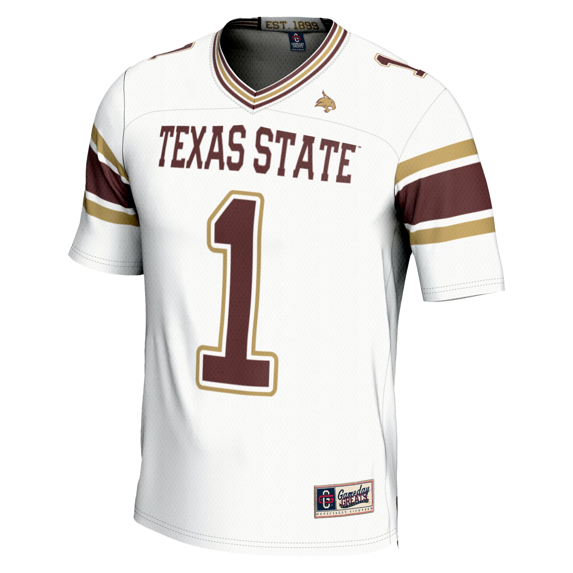 #1 Texas State Bobcats Youth Endzone Football Jersey White - back view