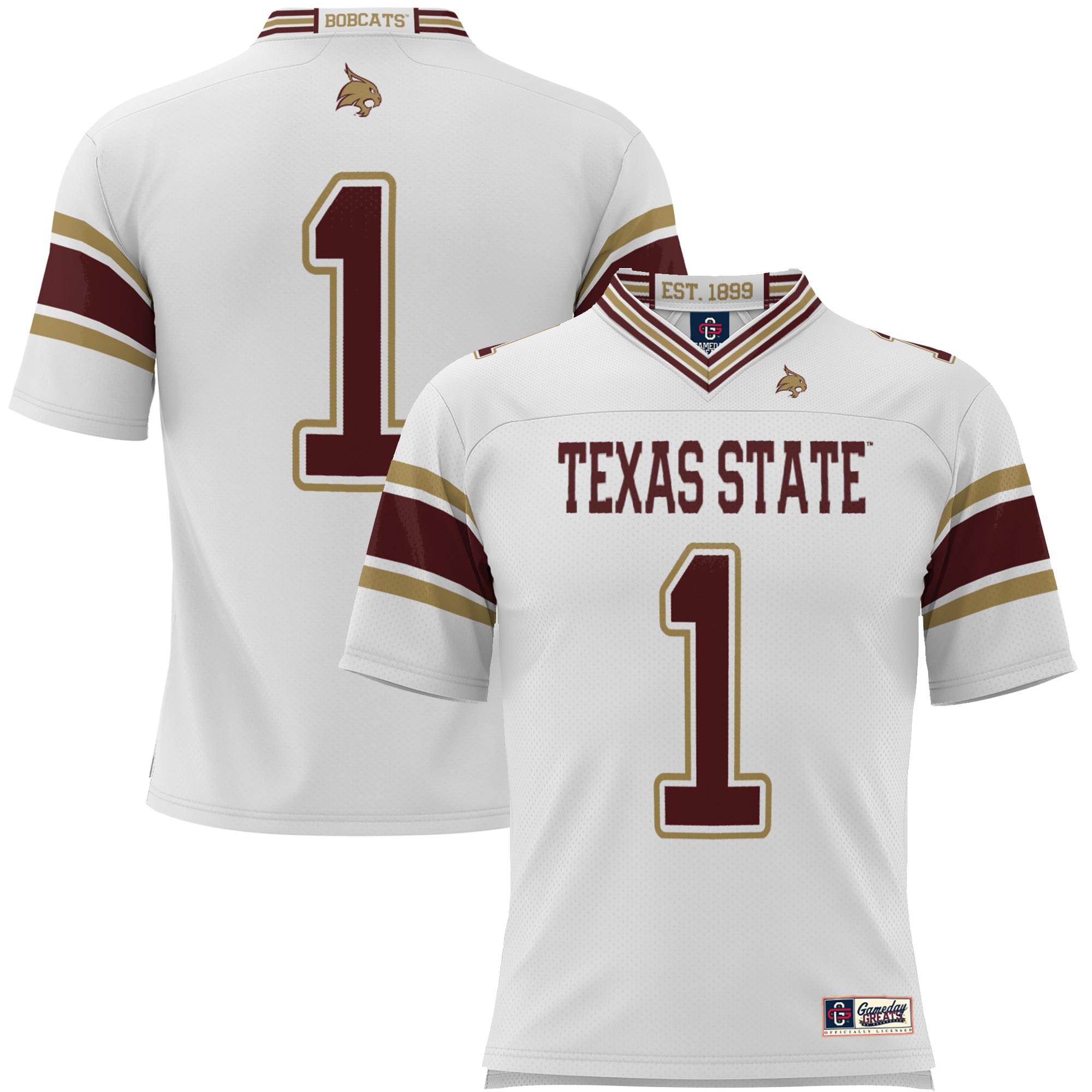 #1 Texas State Bobcats Youth Endzone Football Jersey White - front view