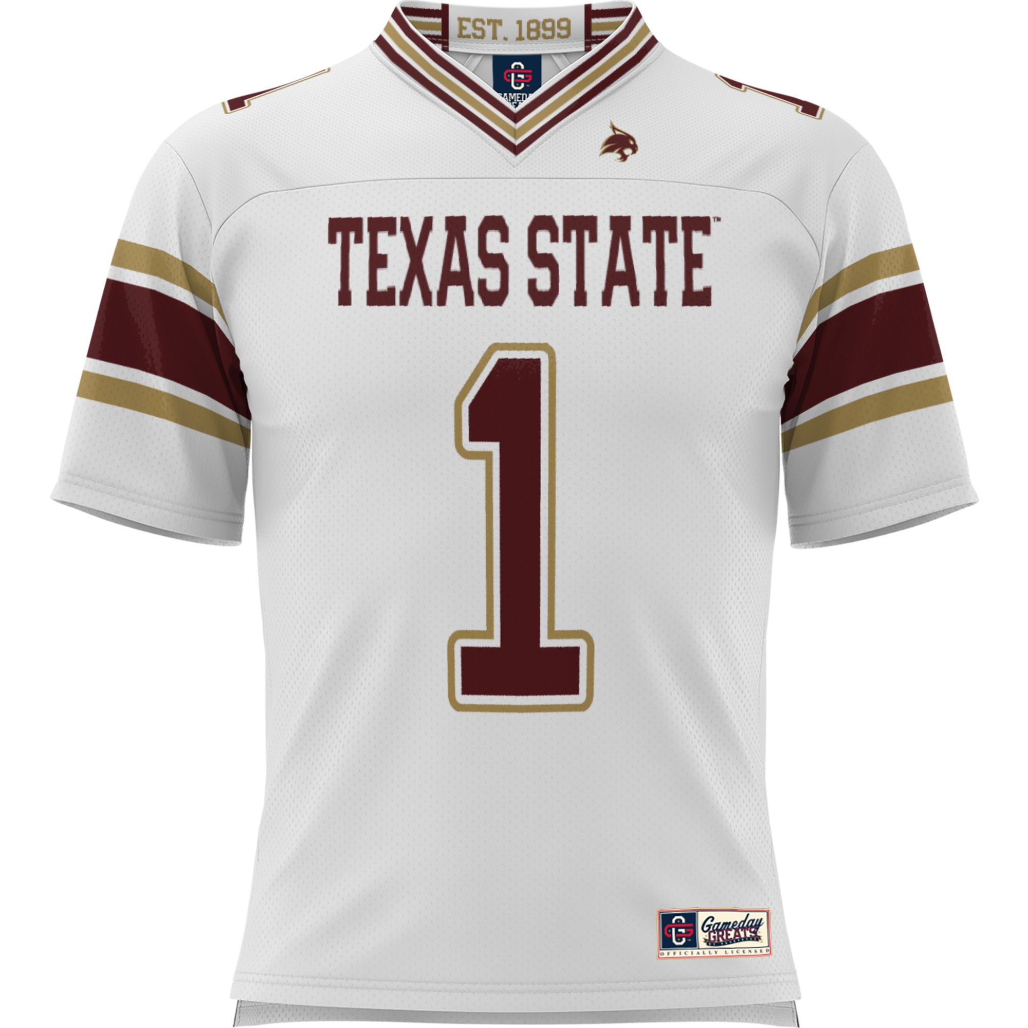 #1 Texas State Bobcats Youth Football Jersey White - front view