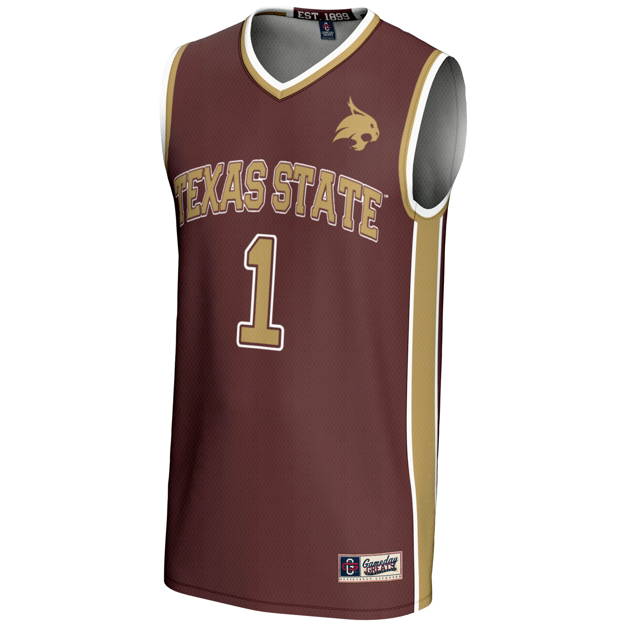 #1 Texas State Bobcats Youth Lightweight Basketball Jersey Maroon - front view