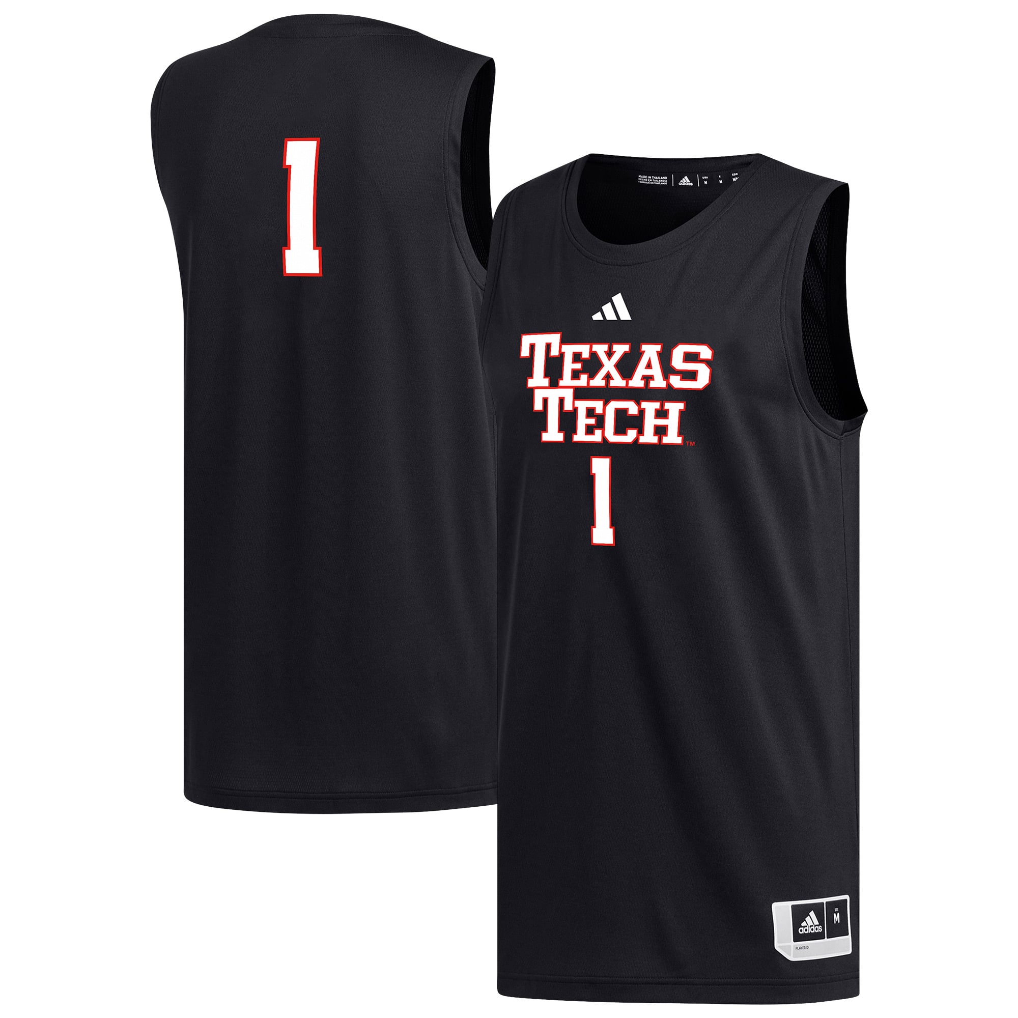 #1 Texas Tech Red Raiders Basketball Jersey Black - front and back view