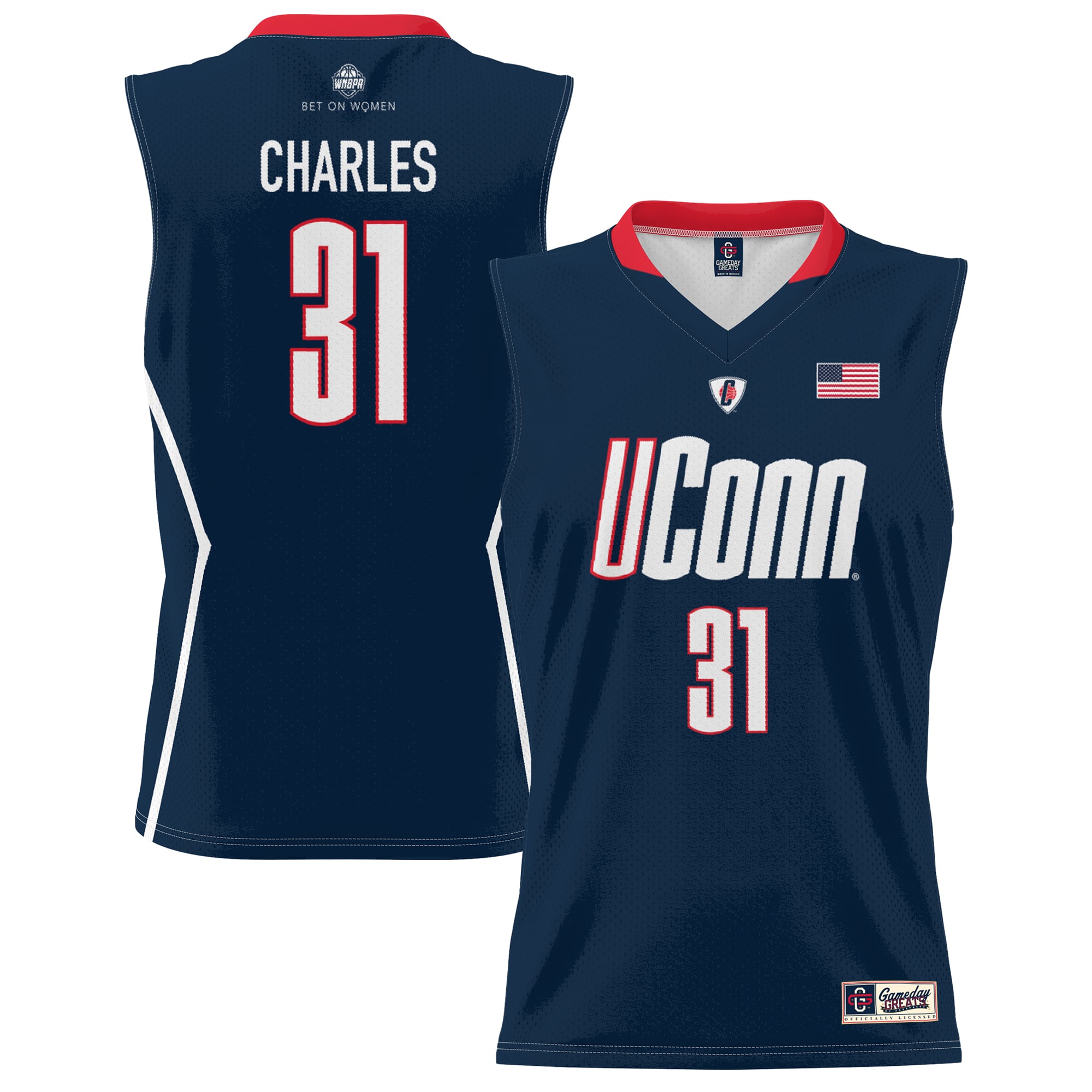 Tina Charles UConn Huskies Unisex Lightweight Basketball Alumni Jersey Navy - front and back view