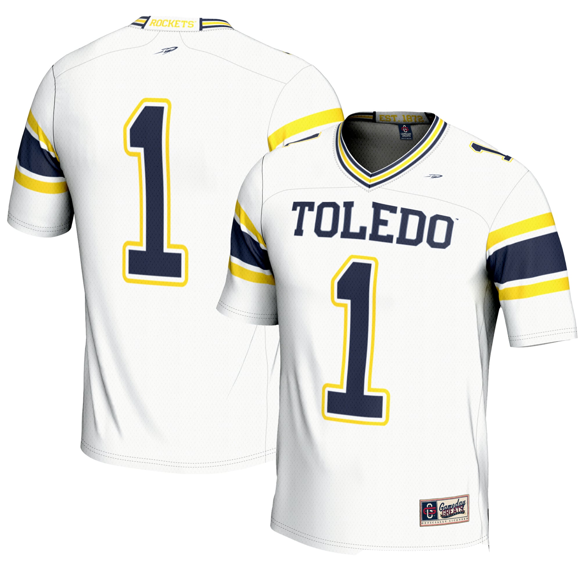 #1 Toledo Rockets Endzone Football Jersey White - front and back view