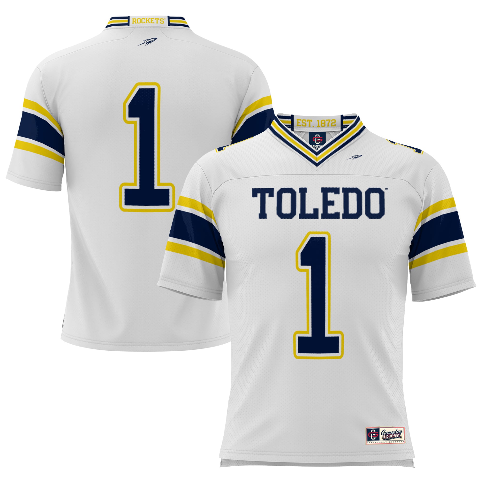 #1 Toledo Rockets Endzone Football Jersey White - front view