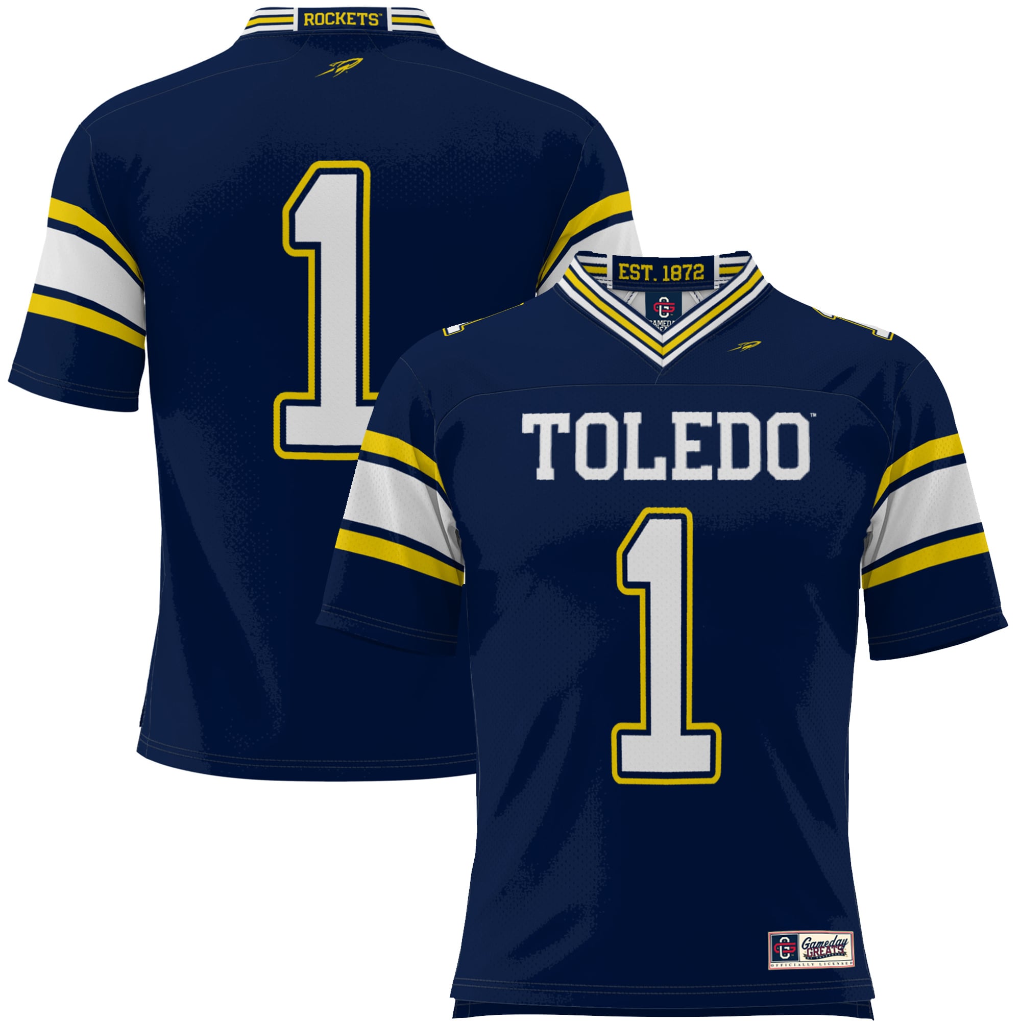 #1 Toledo Rockets Youth Endzone Football Jersey Navy - front view