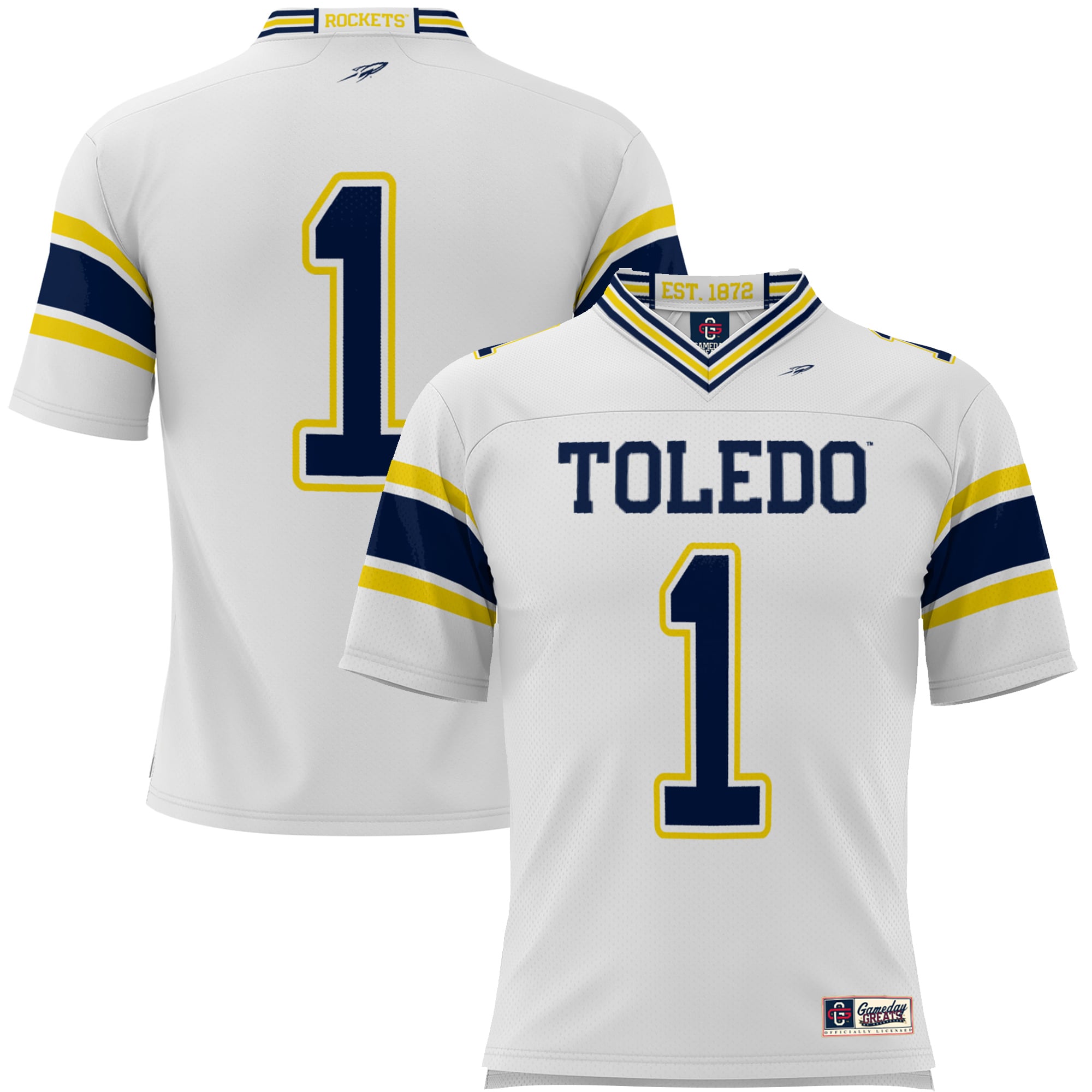#1 Toledo Rockets Youth Endzone Football Jersey White - front view