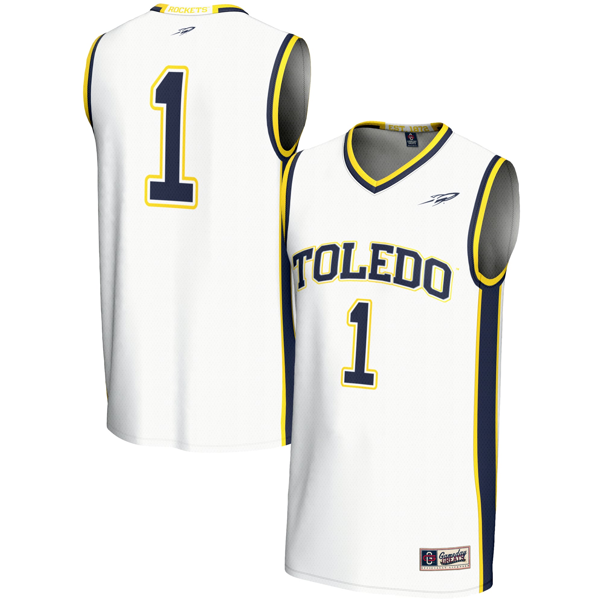 #1 Toledo Rockets Youth Lightweight Basketball Jersey White - front and back view