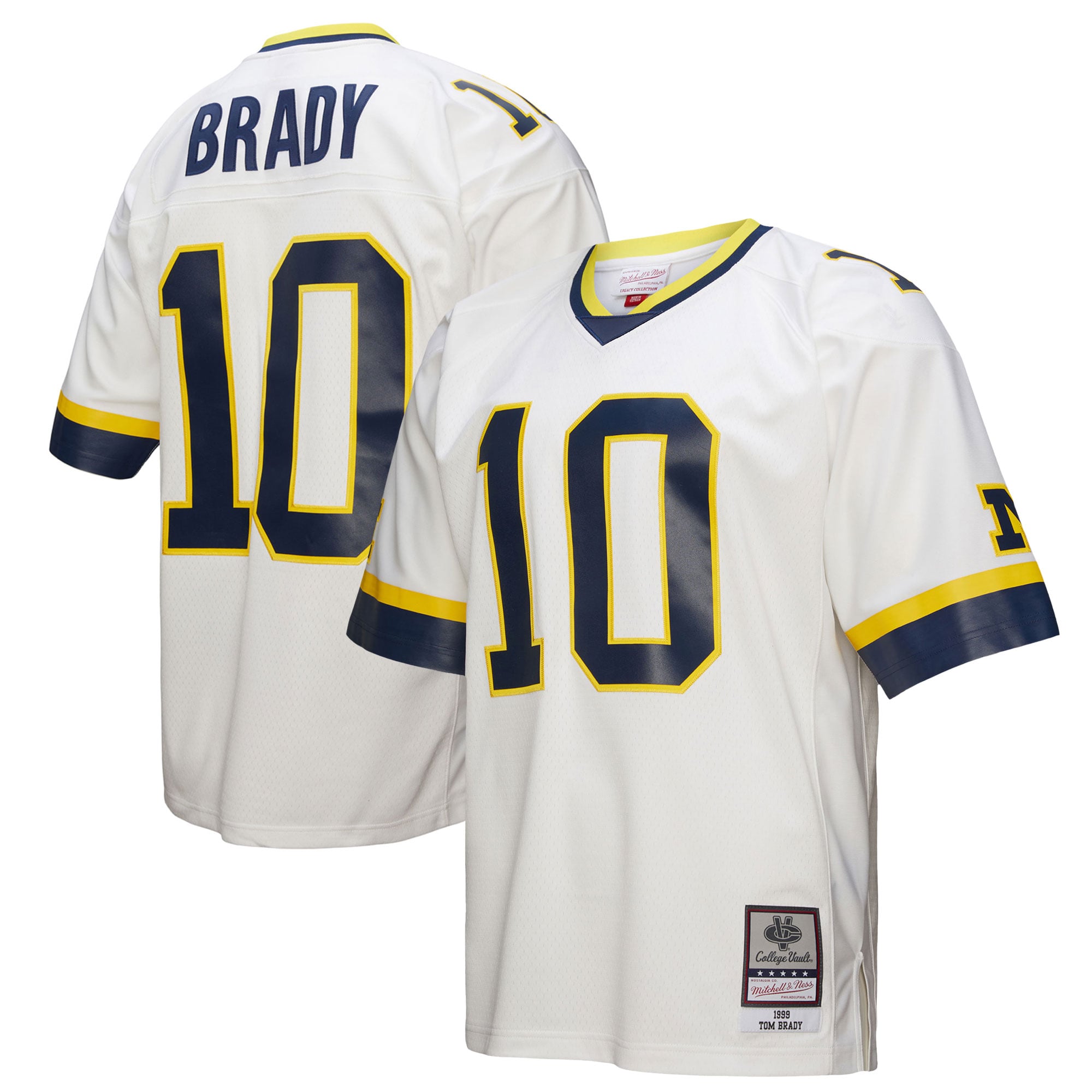 Tom Brady Michigan Wolverines 1999 Jersey White - front and back view