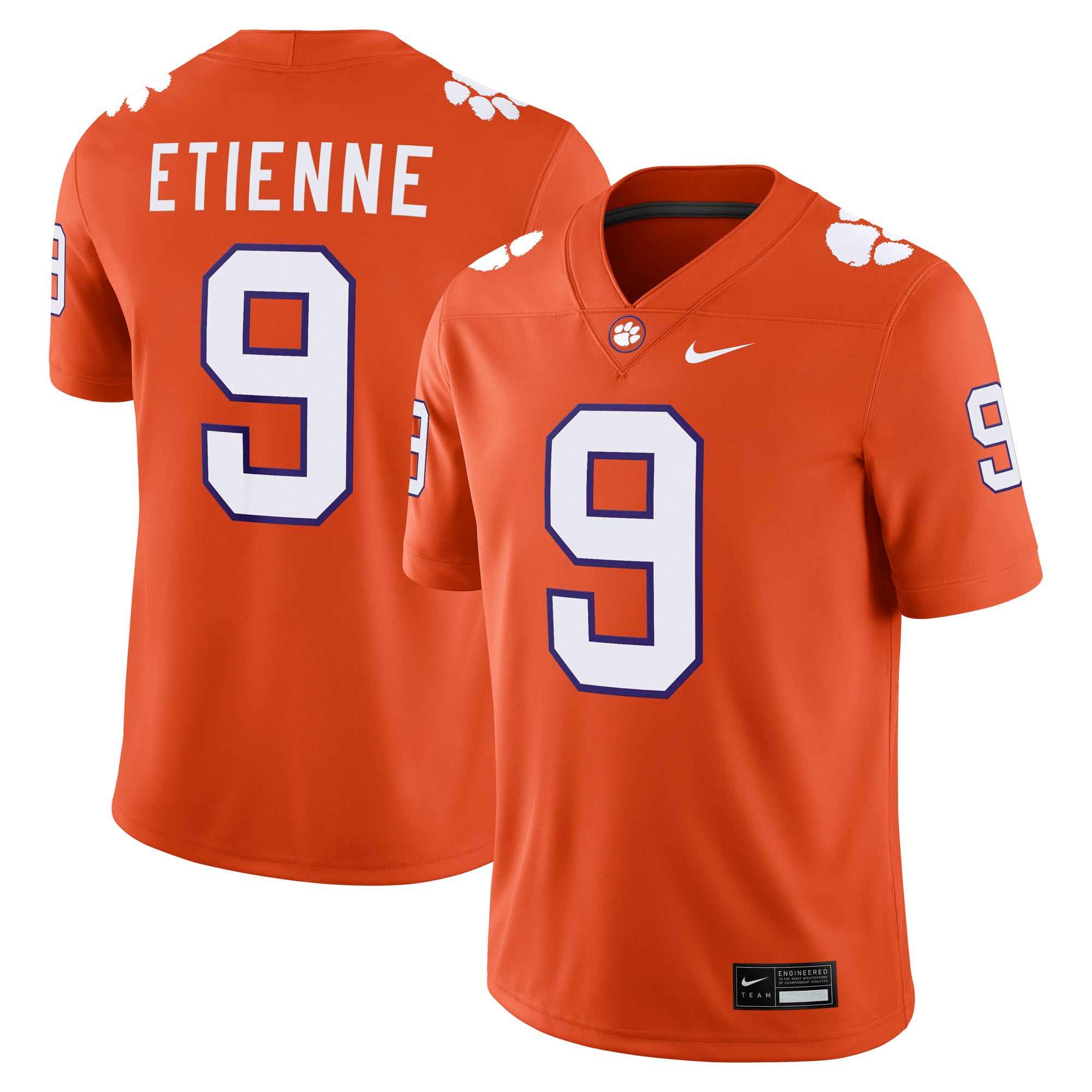 Travis Etienne Clemson Tigers Player Jersey Orange - front and back view