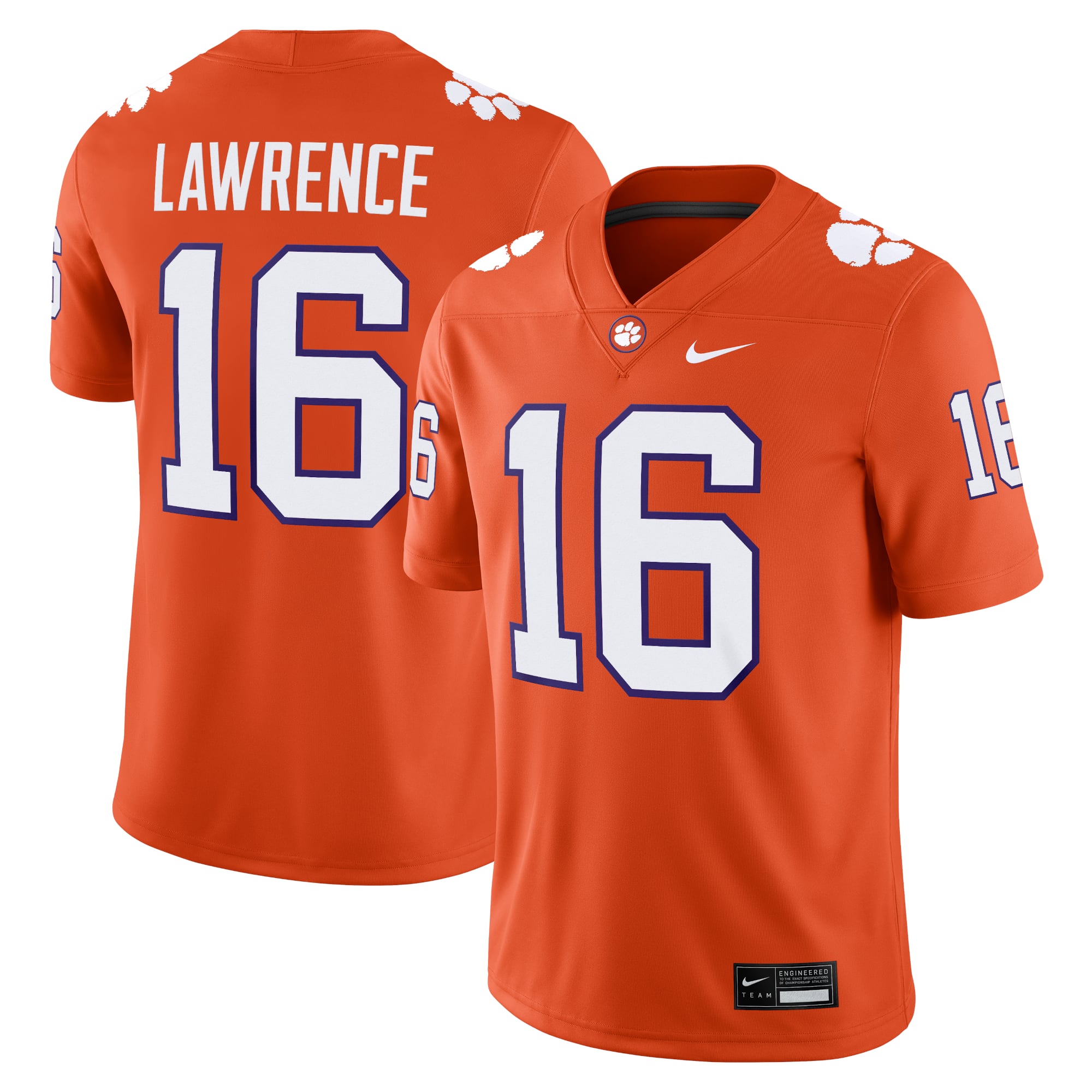 Trevor Lawrence Clemson Tigers Alumni Jersey Orange - front and back view