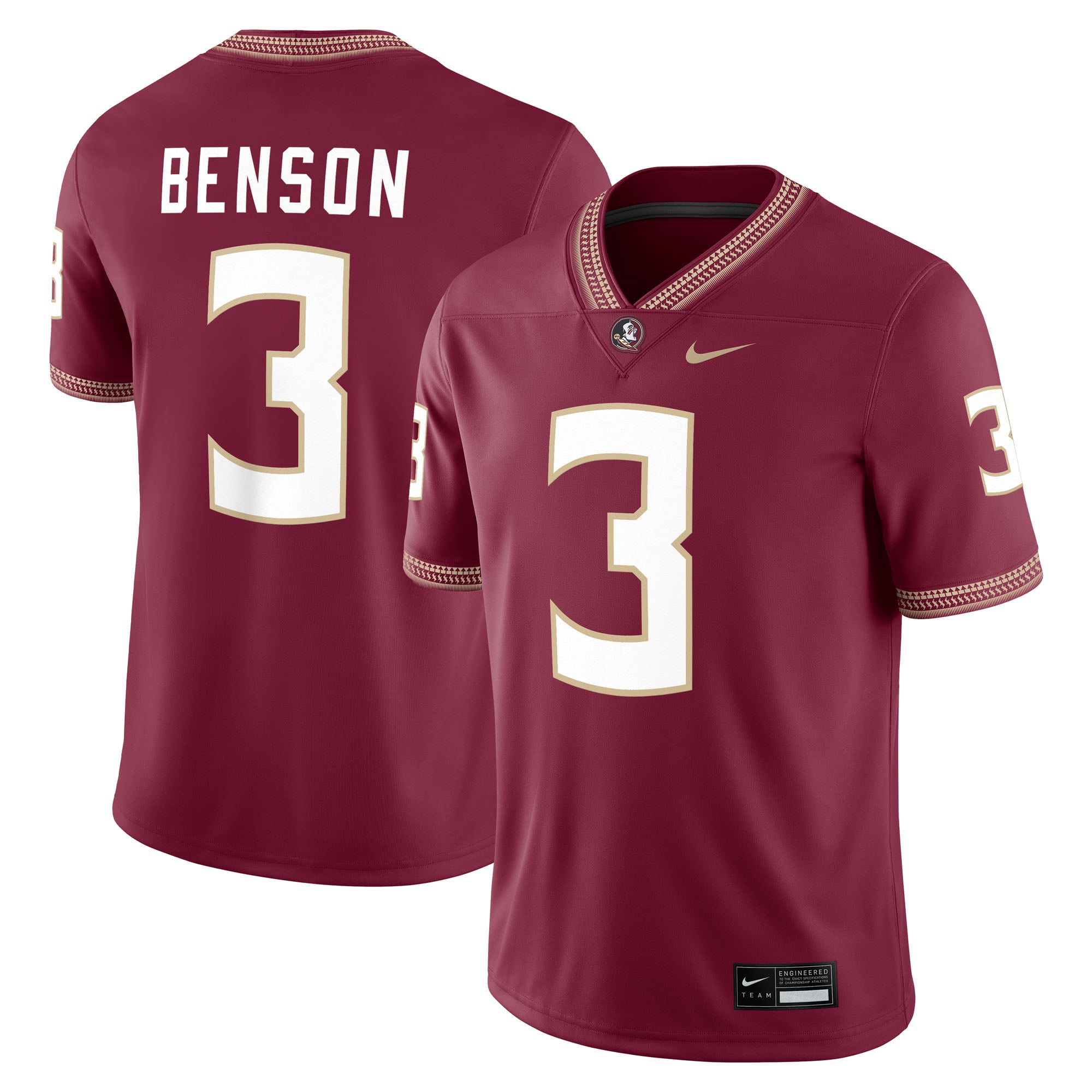 Trey Benson Florida State Seminoles Player Jersey Garnet - front and back view